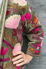 Velvet Suzani Jacket In Sage