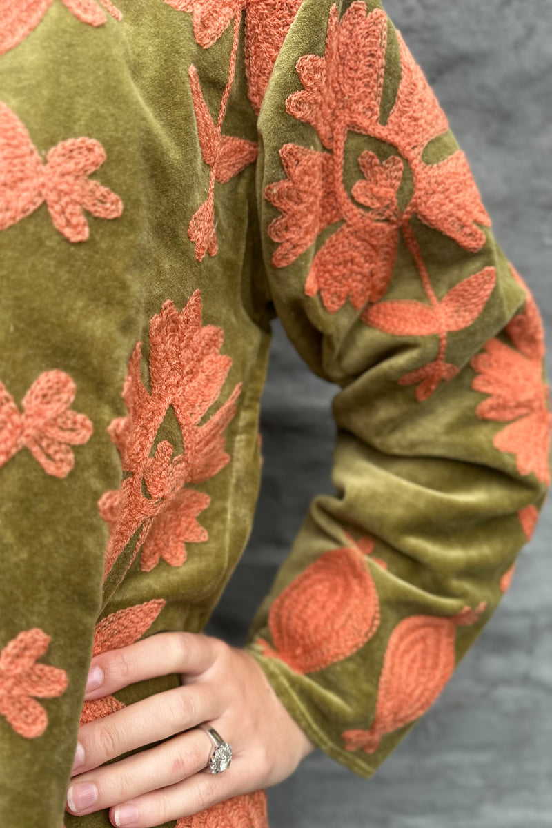 Poppy Velvet Jacket In Olive Sunset