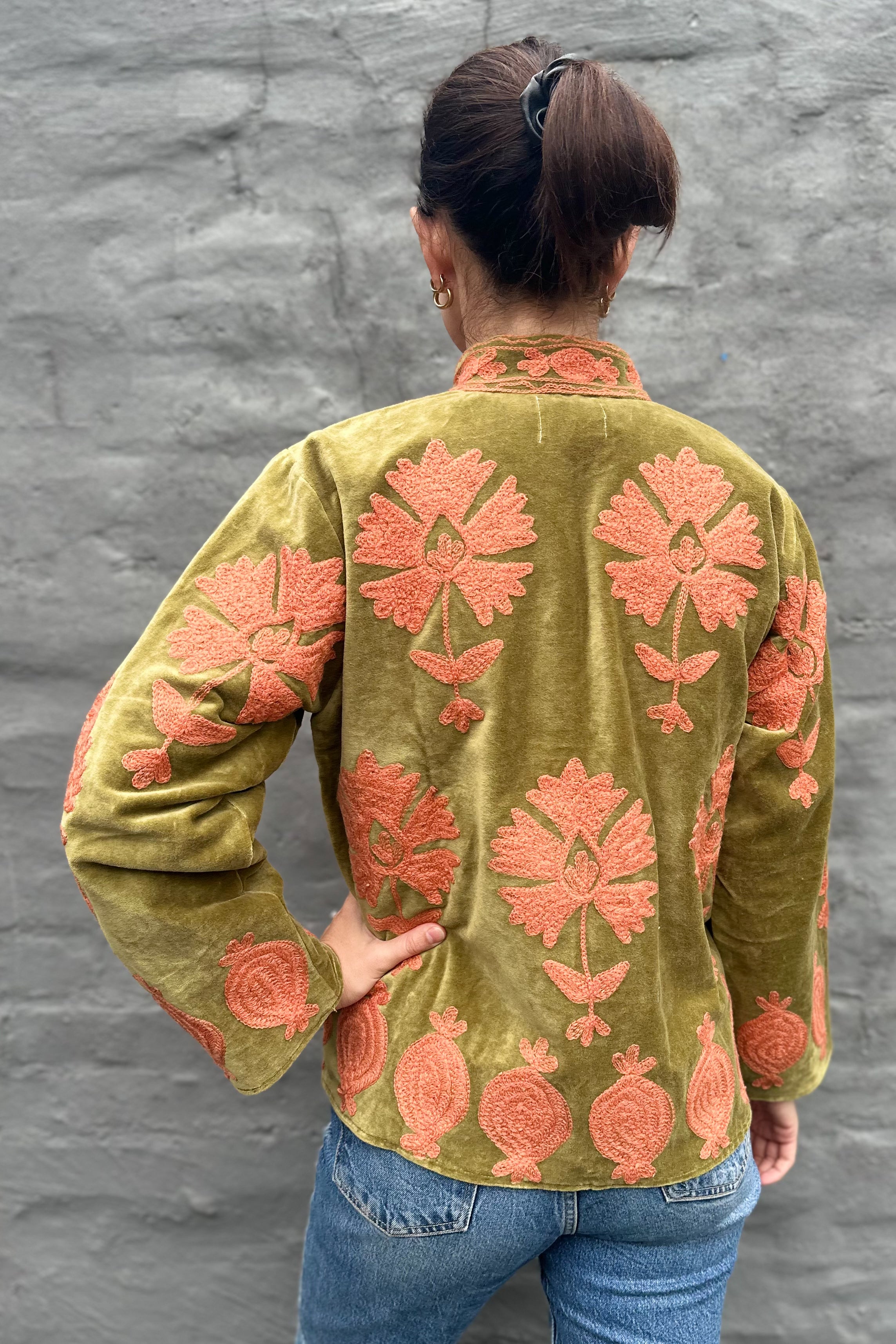 Poppy Velvet Jacket In Olive Sunset
