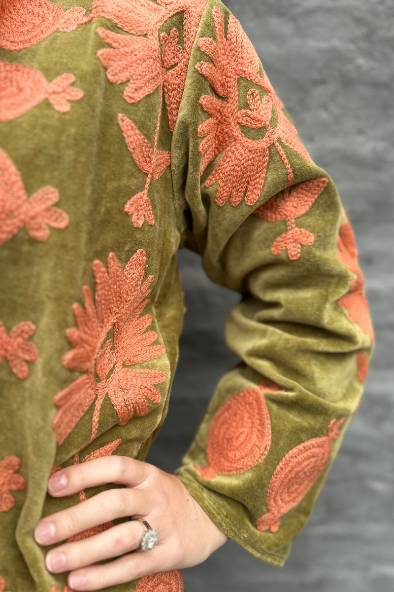 Poppy Velvet Jacket In Peachy Olive