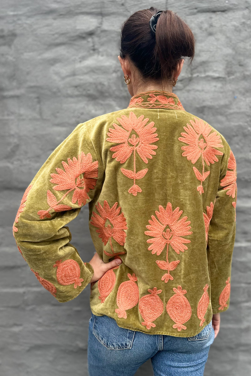 Poppy Velvet Jacket In Peachy Olive