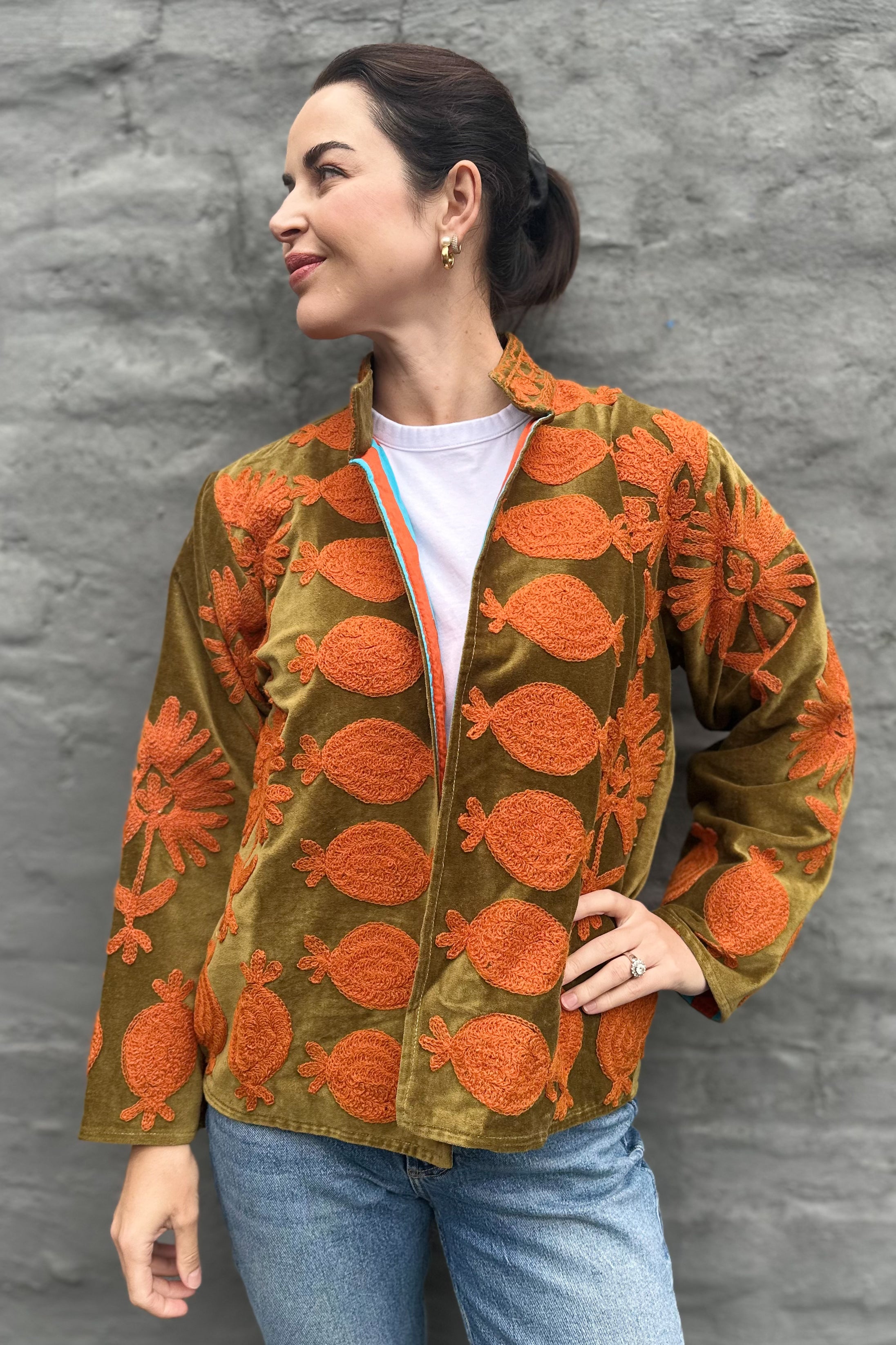 Poppy Velvet Jacket In Burnt Olive