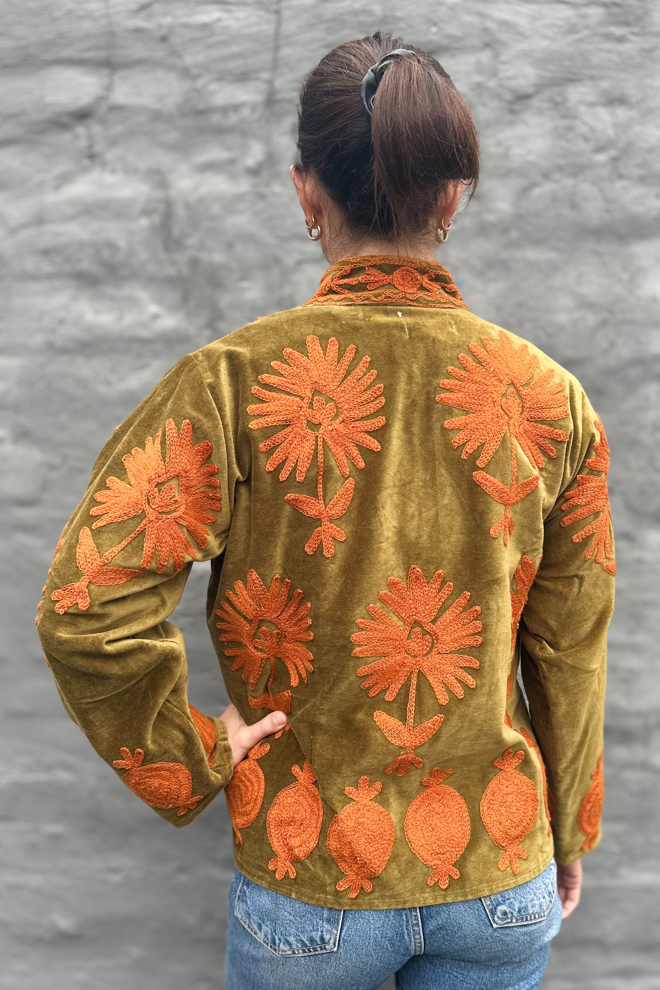 Poppy Velvet Jacket In Burnt Olive