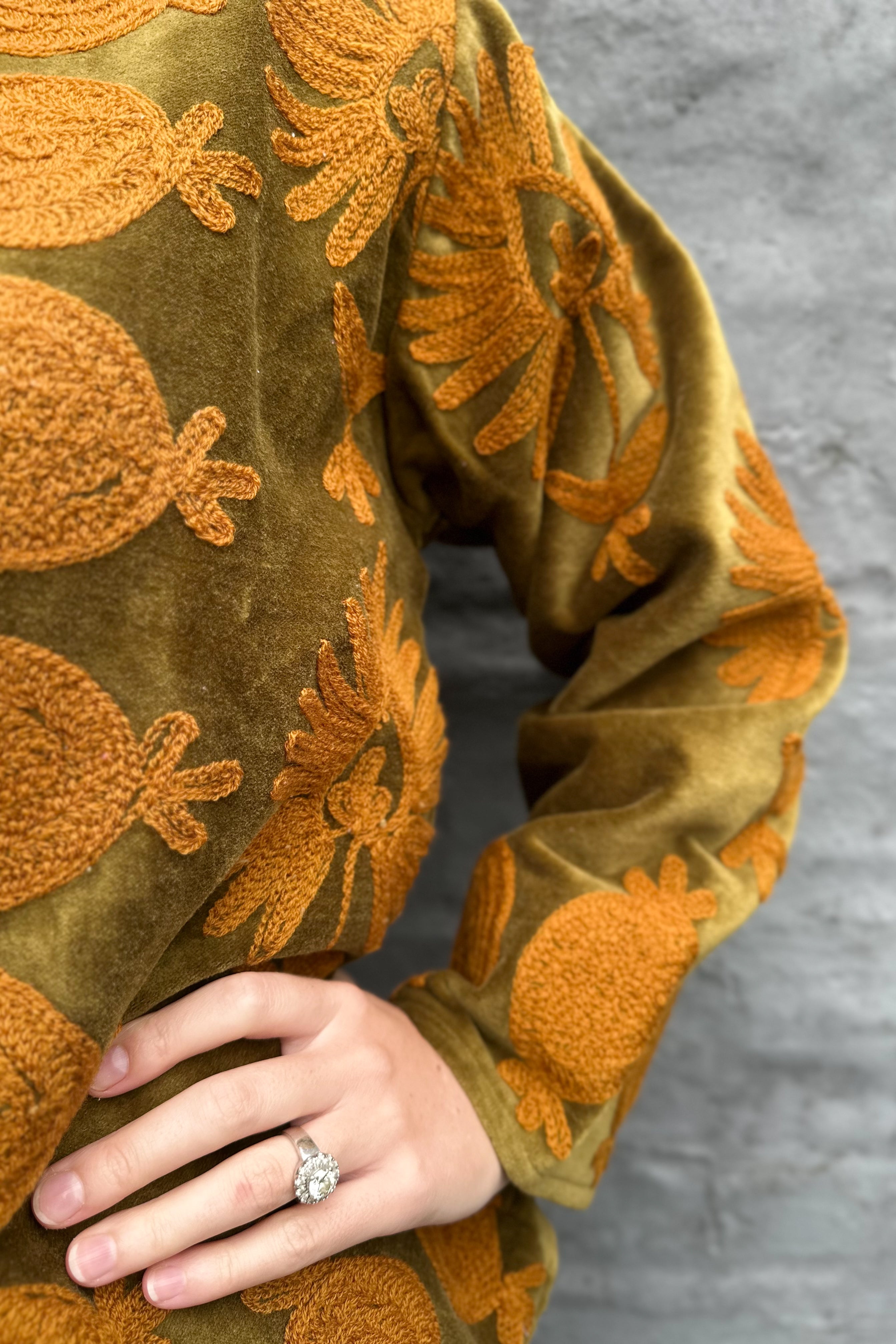 Poppy Velvet Jacket In Tanned Olive