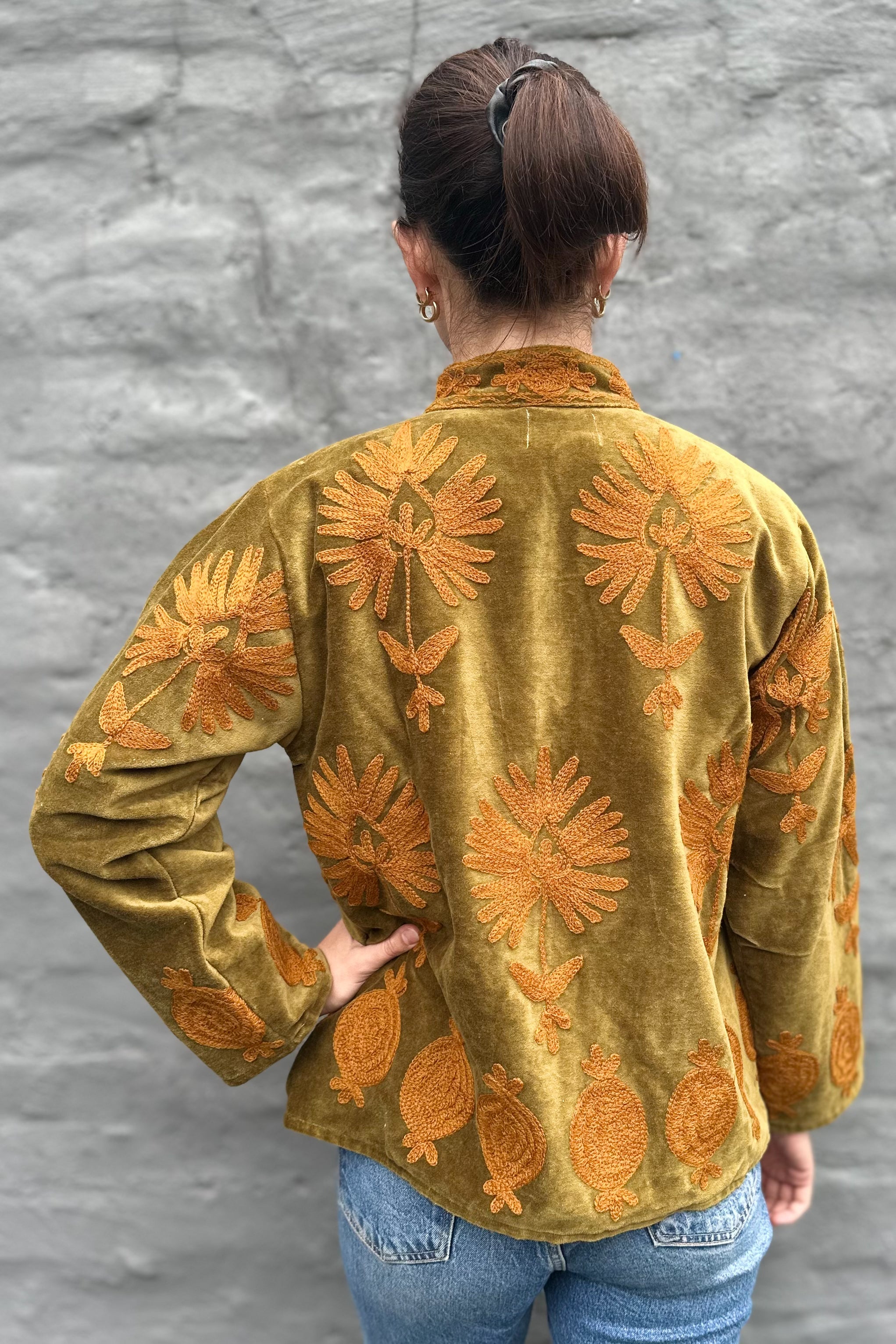 Poppy Velvet Jacket In Tanned Olive