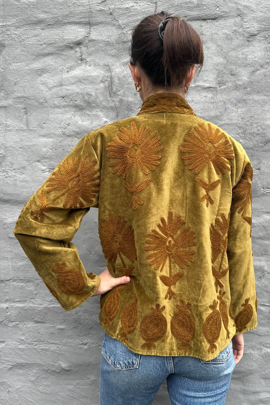 Poppy Velvet Jacket In Chocolate Olive