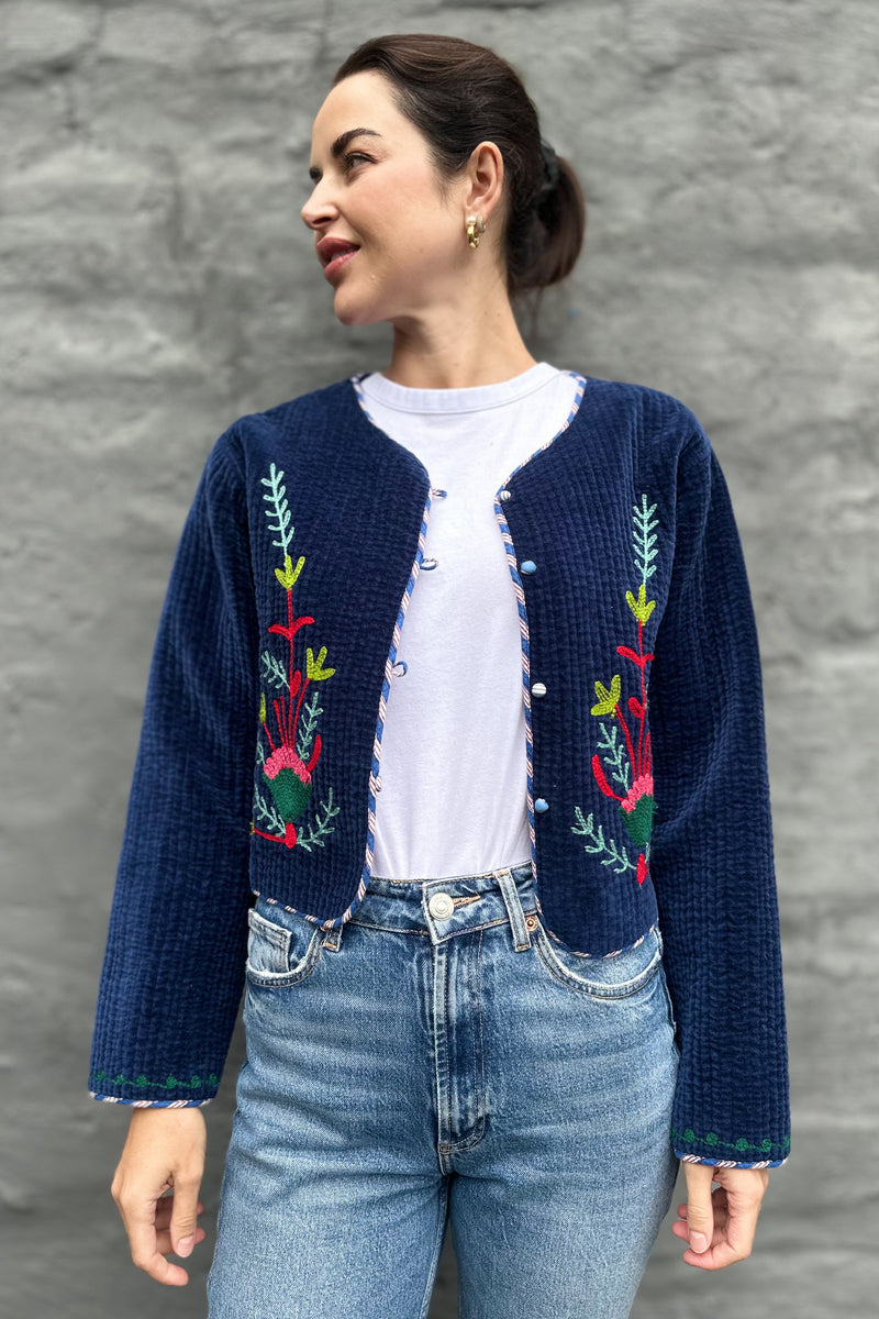 Quilted Velvet Jacket In Navy
