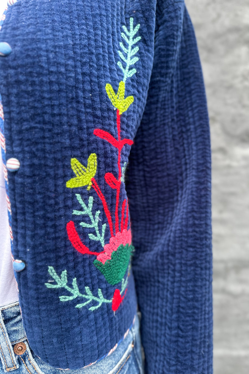 Quilted Velvet Jacket In Navy