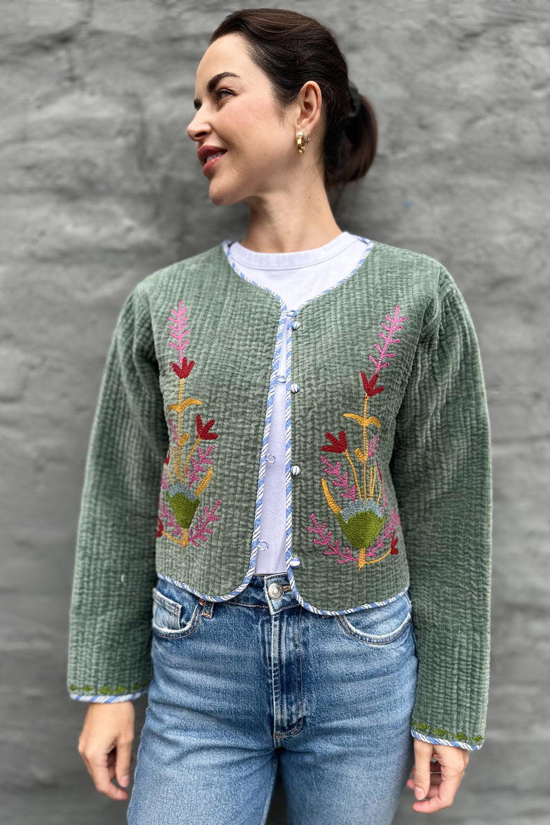Quilted Velvet Jacket In Sage