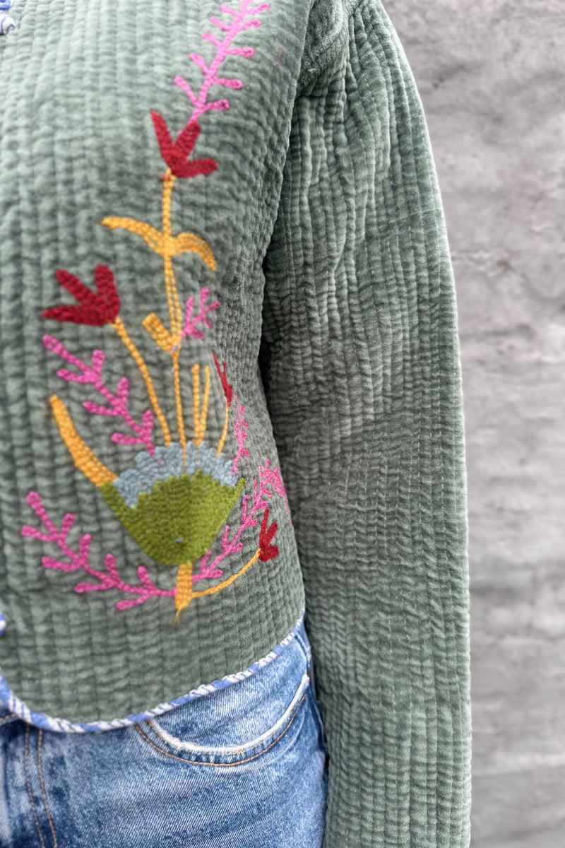 Quilted Velvet Jacket In Sage