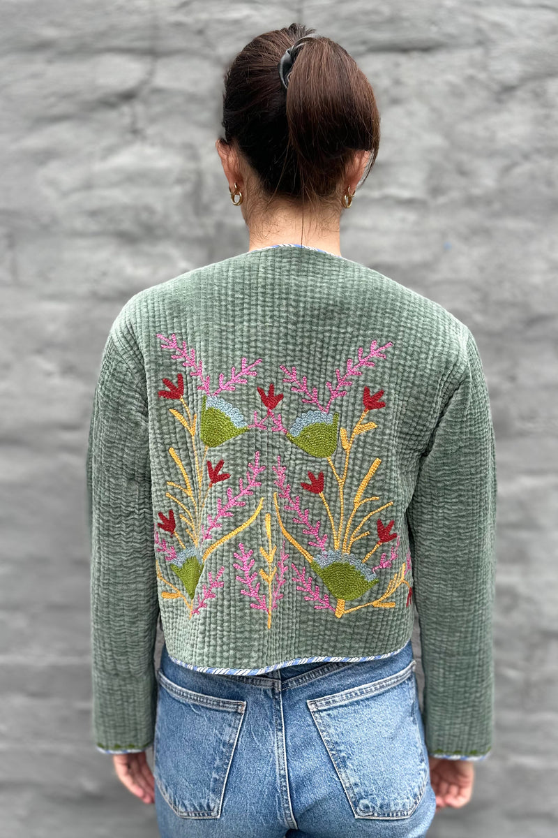 Quilted Velvet Jacket In Sage