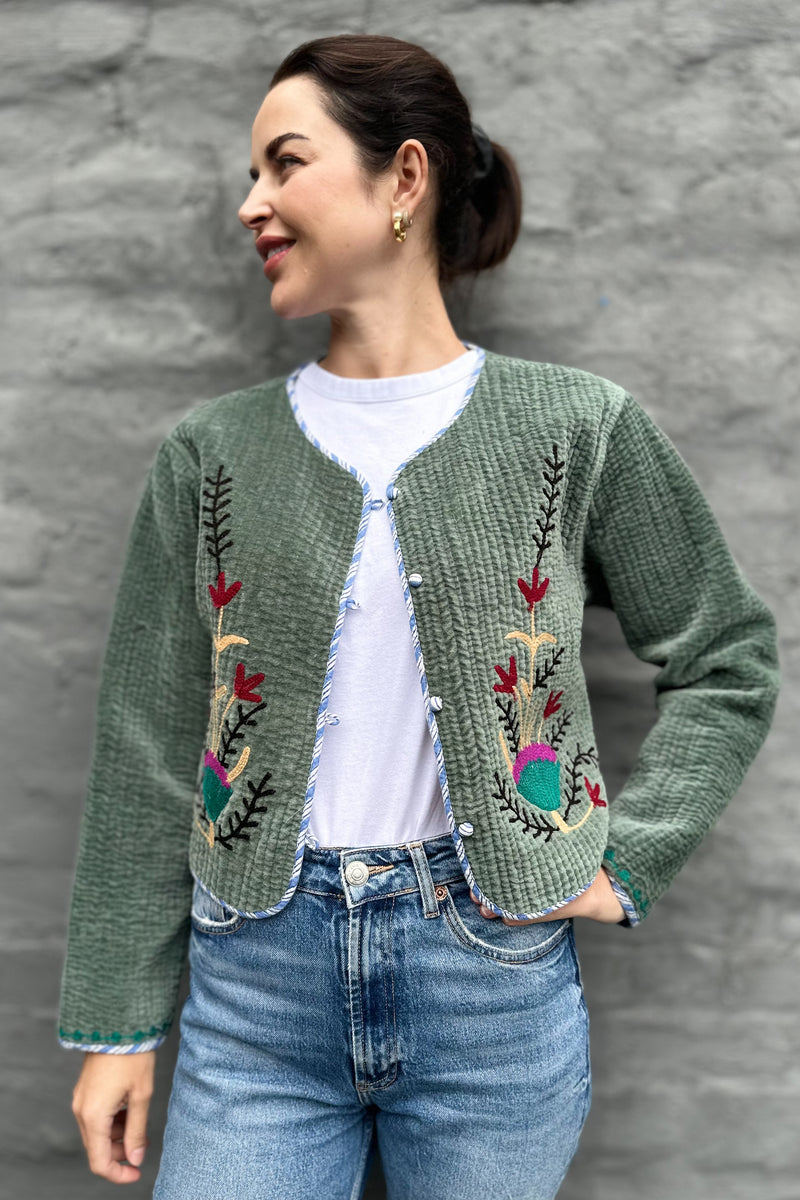 Quilted Velvet Jacket In Moss