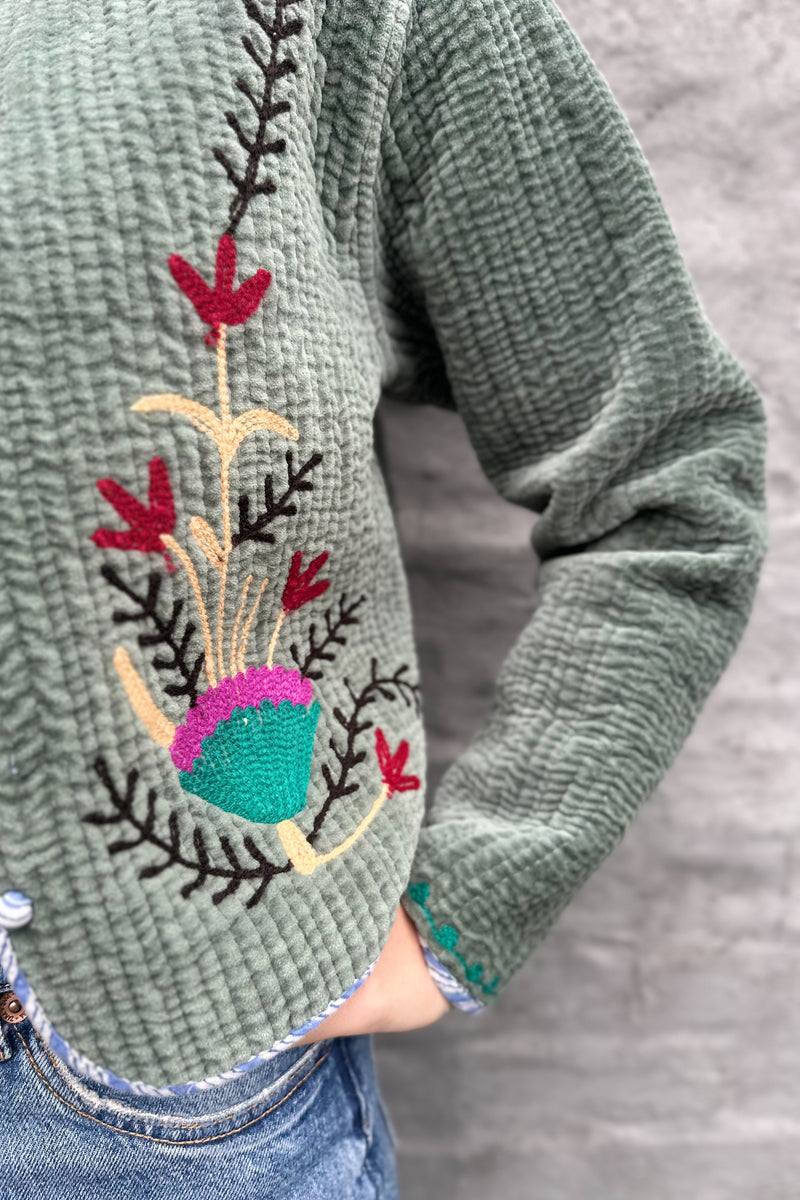 Quilted Velvet Jacket In Moss