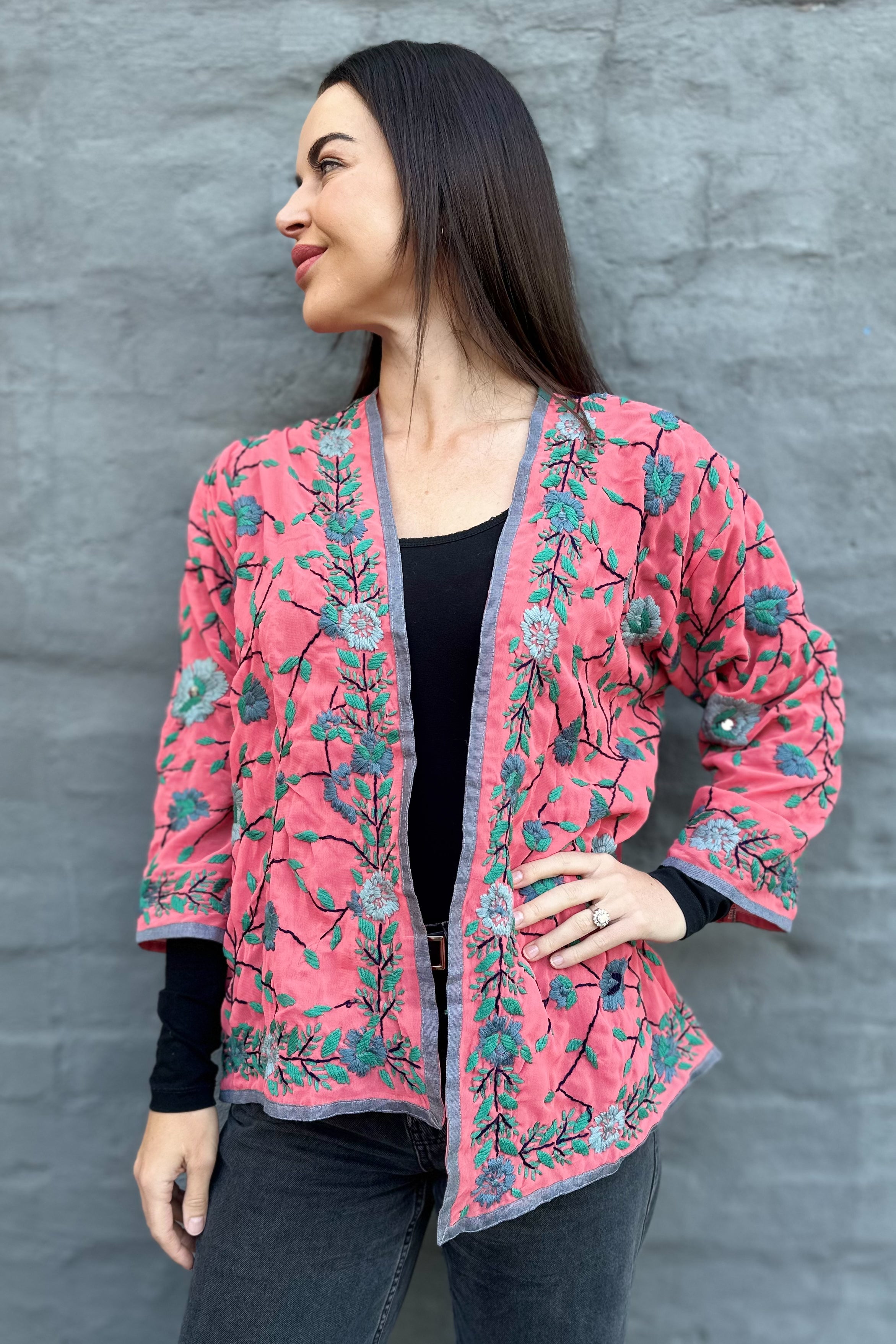Phulkari Jacket In Salmon Vine
