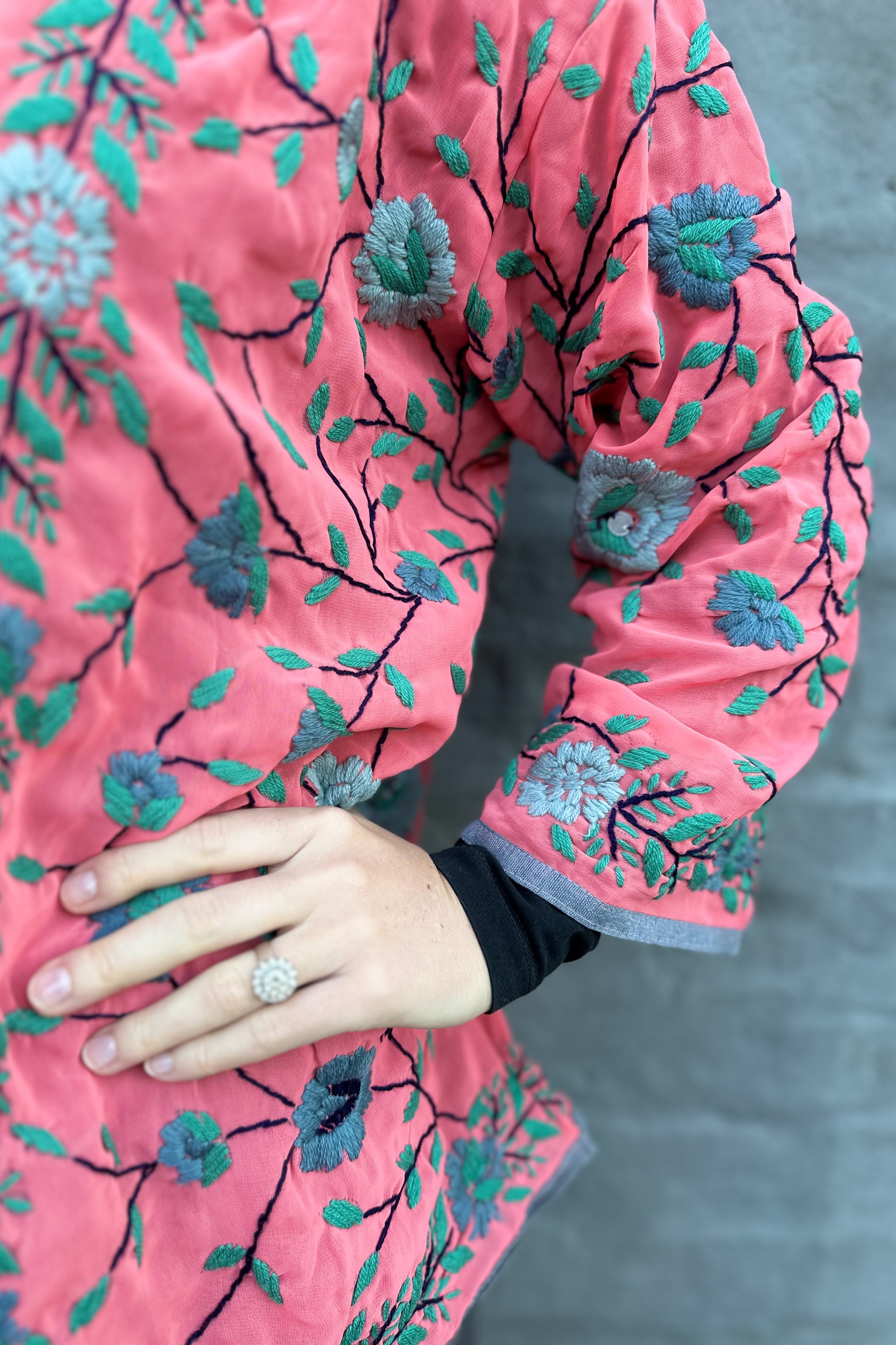 Phulkari Jacket In Salmon Vine