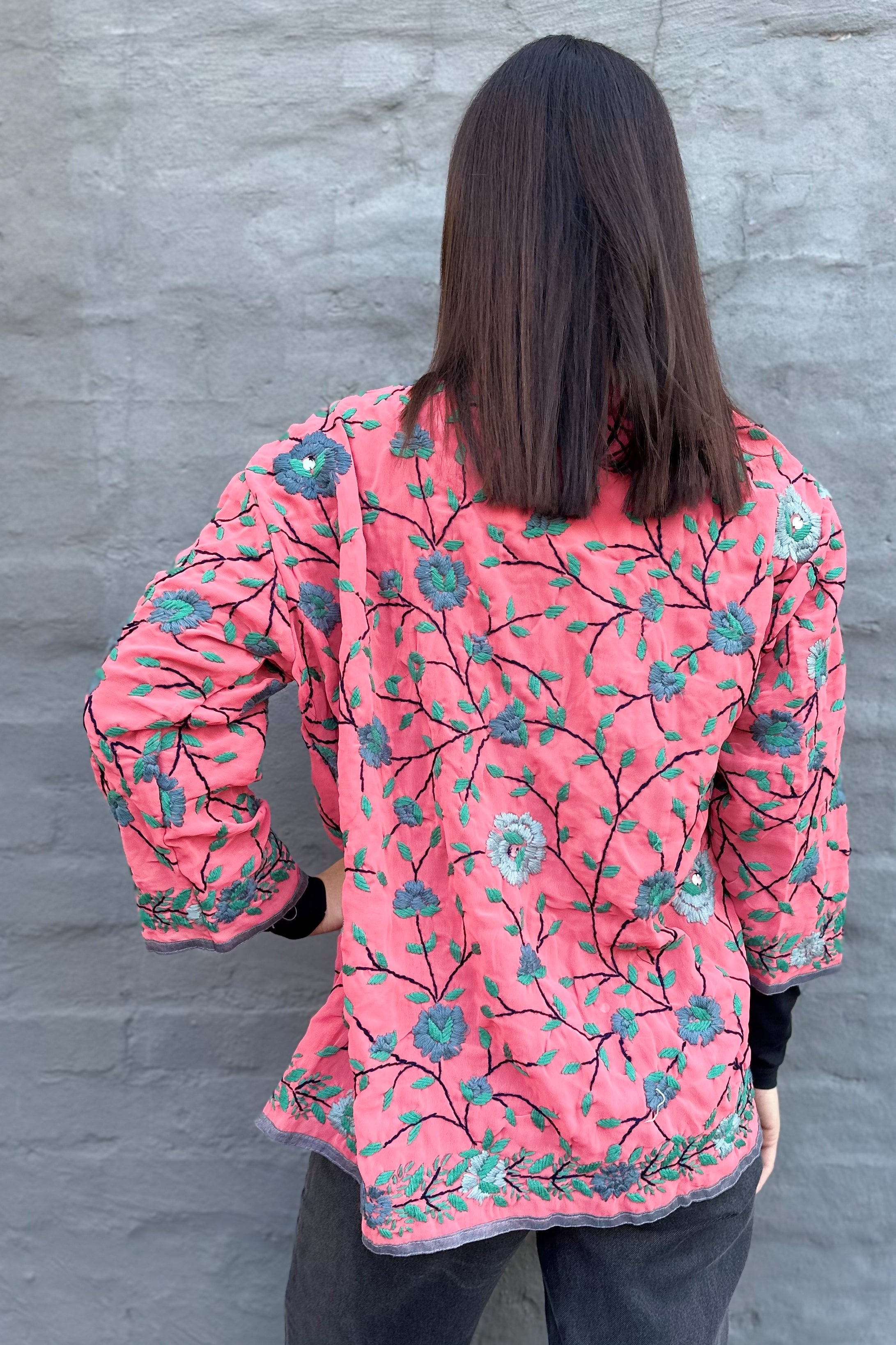 Phulkari Jacket In Salmon Vine