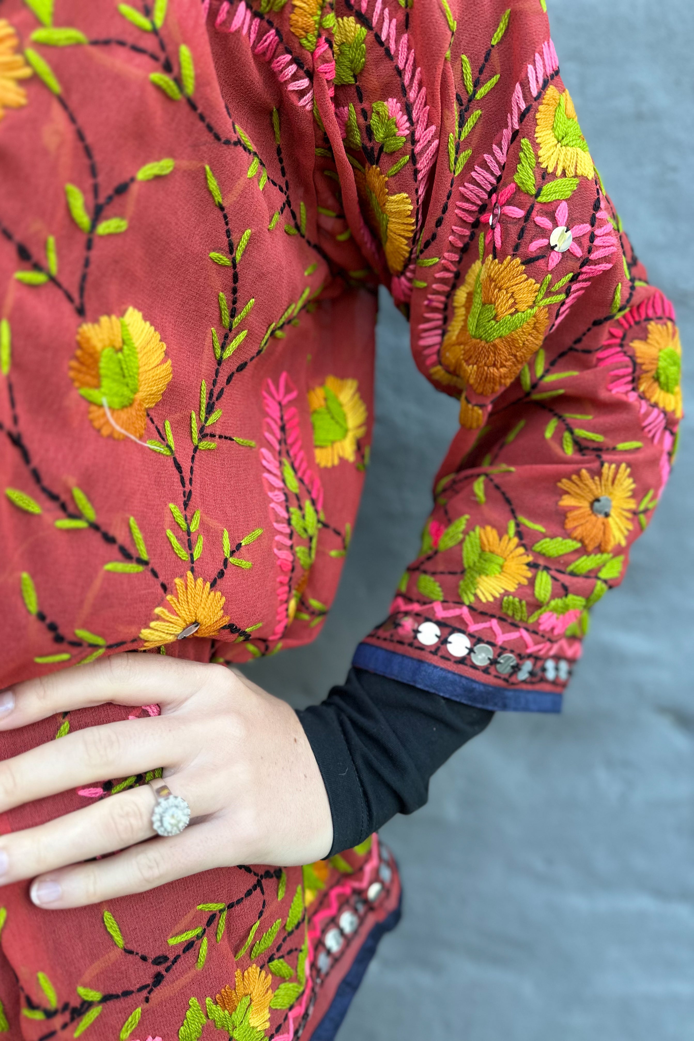 Phulkari Jacket In Rusty Vine