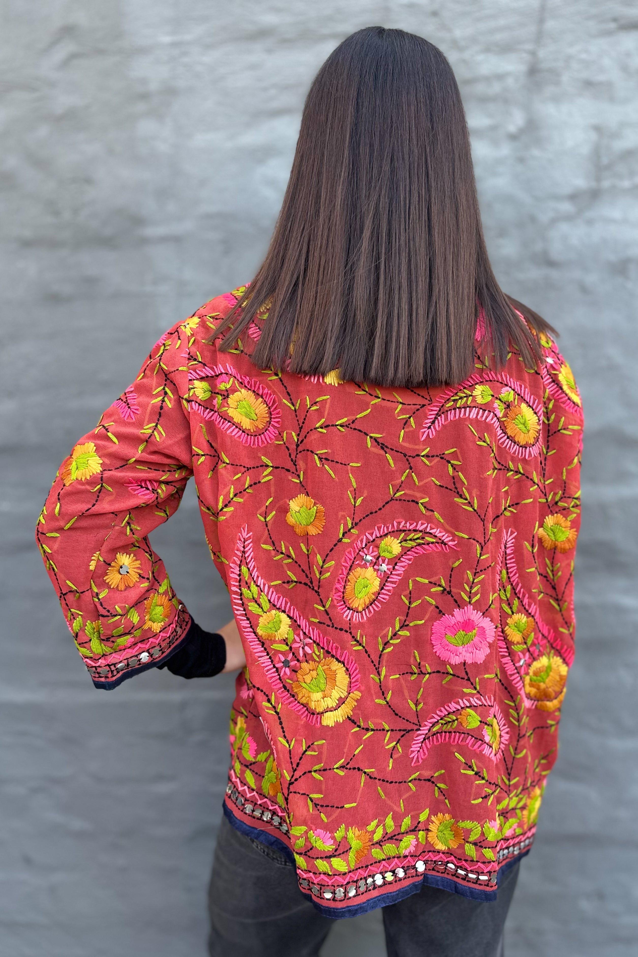 Phulkari Jacket In Rusty Vine