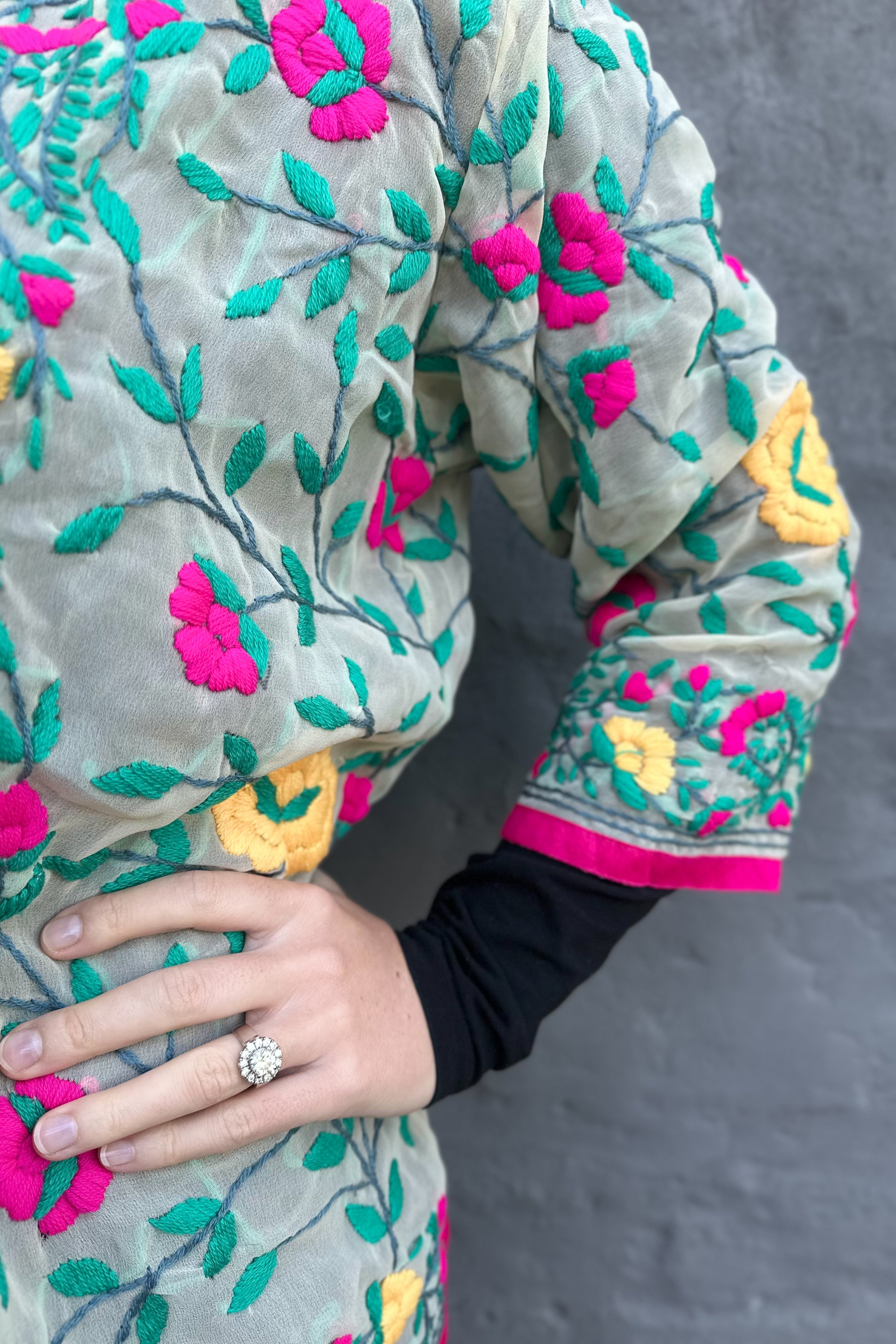 Phulkari Jacket In Fuchsia Rose