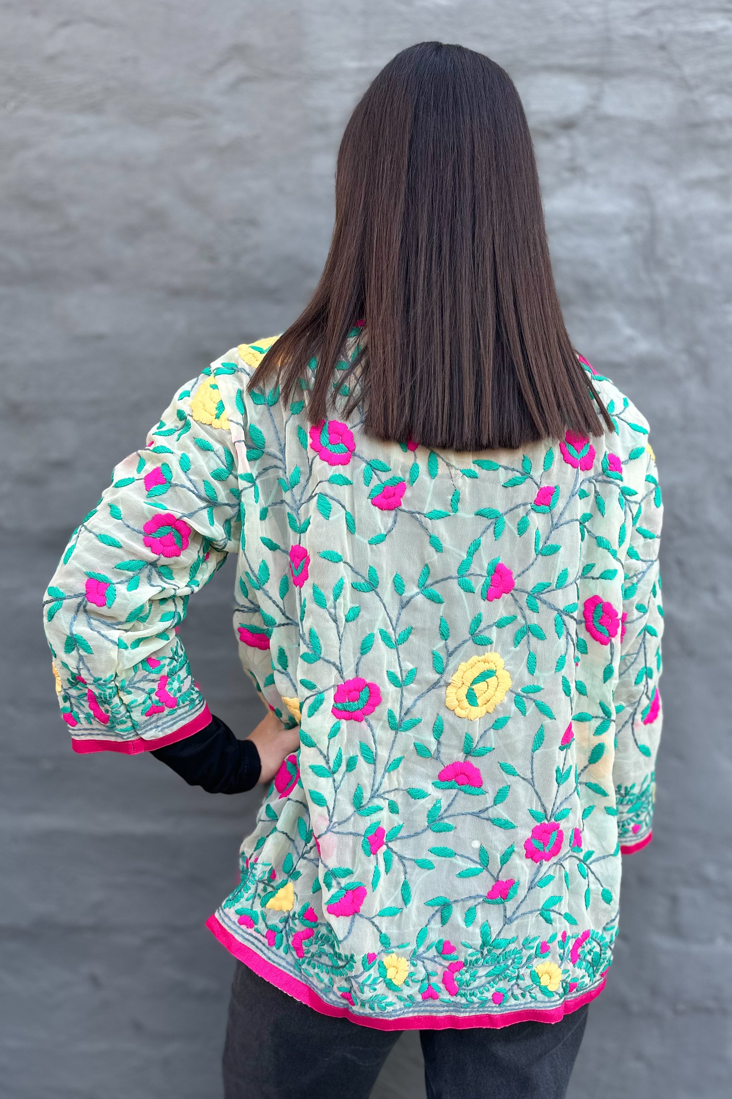 Phulkari Jacket In Fuchsia Rose