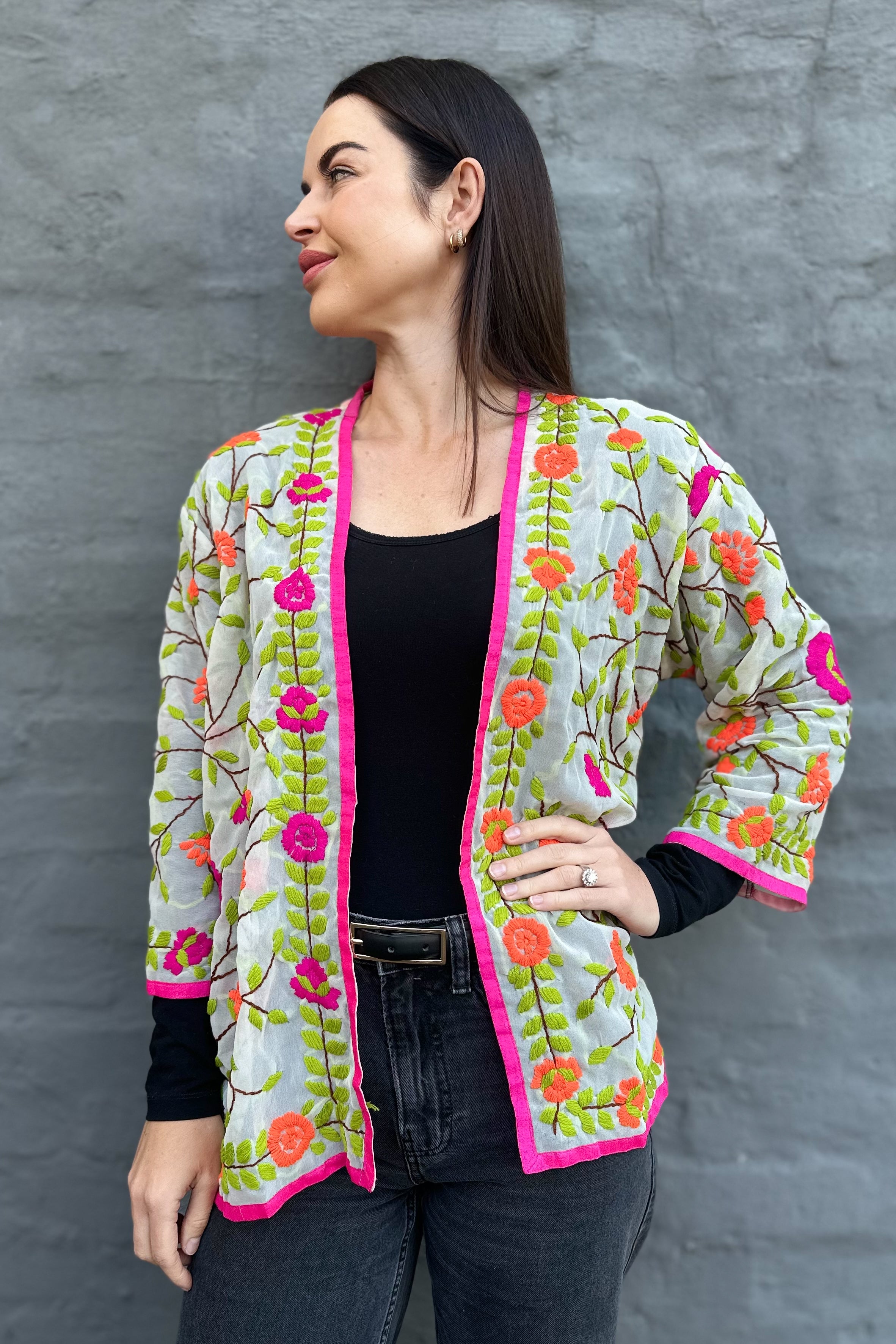 Phulkari Jacket In Bright Pink & Orange