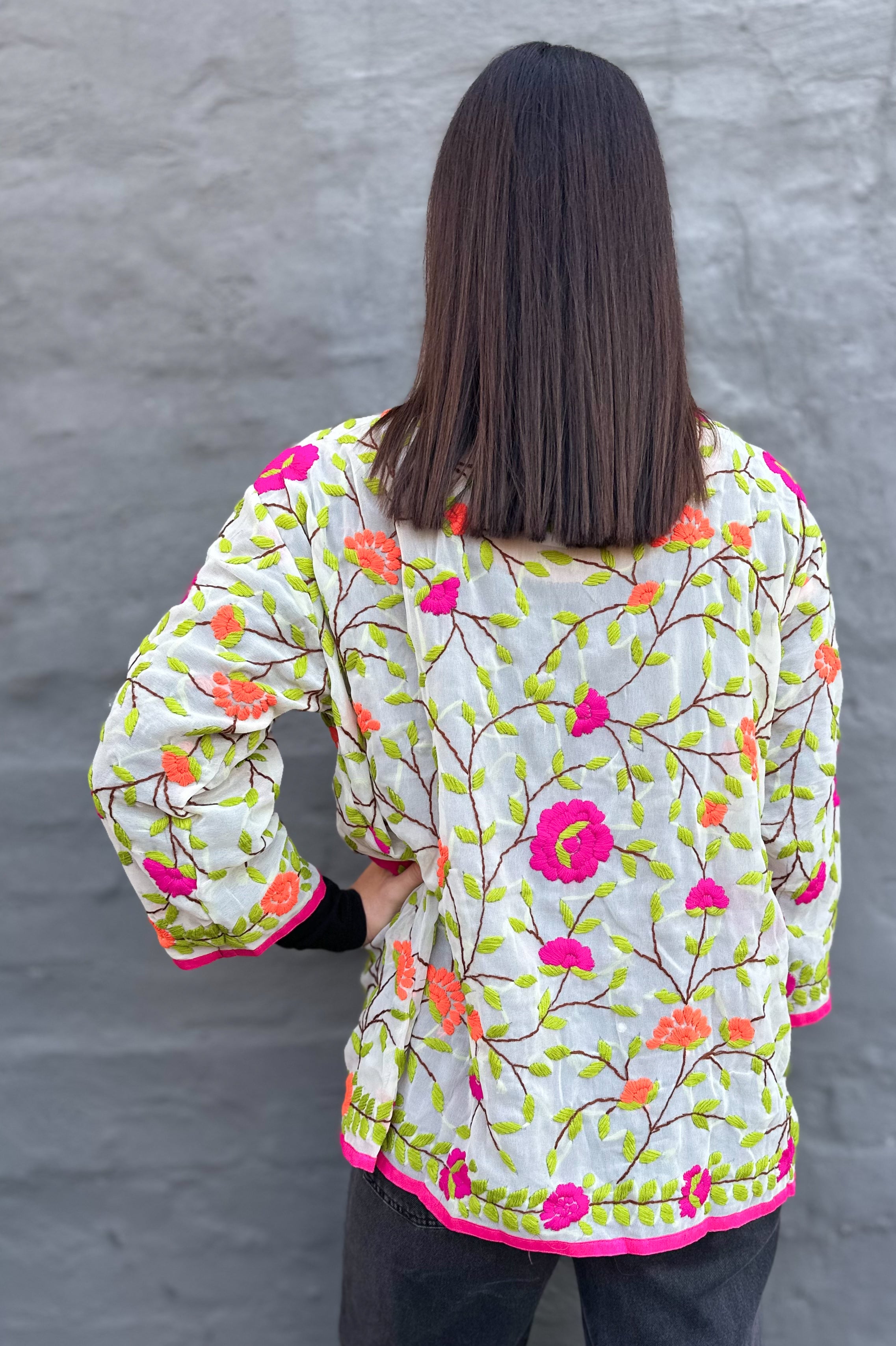 Phulkari Jacket In Bright Pink & Orange