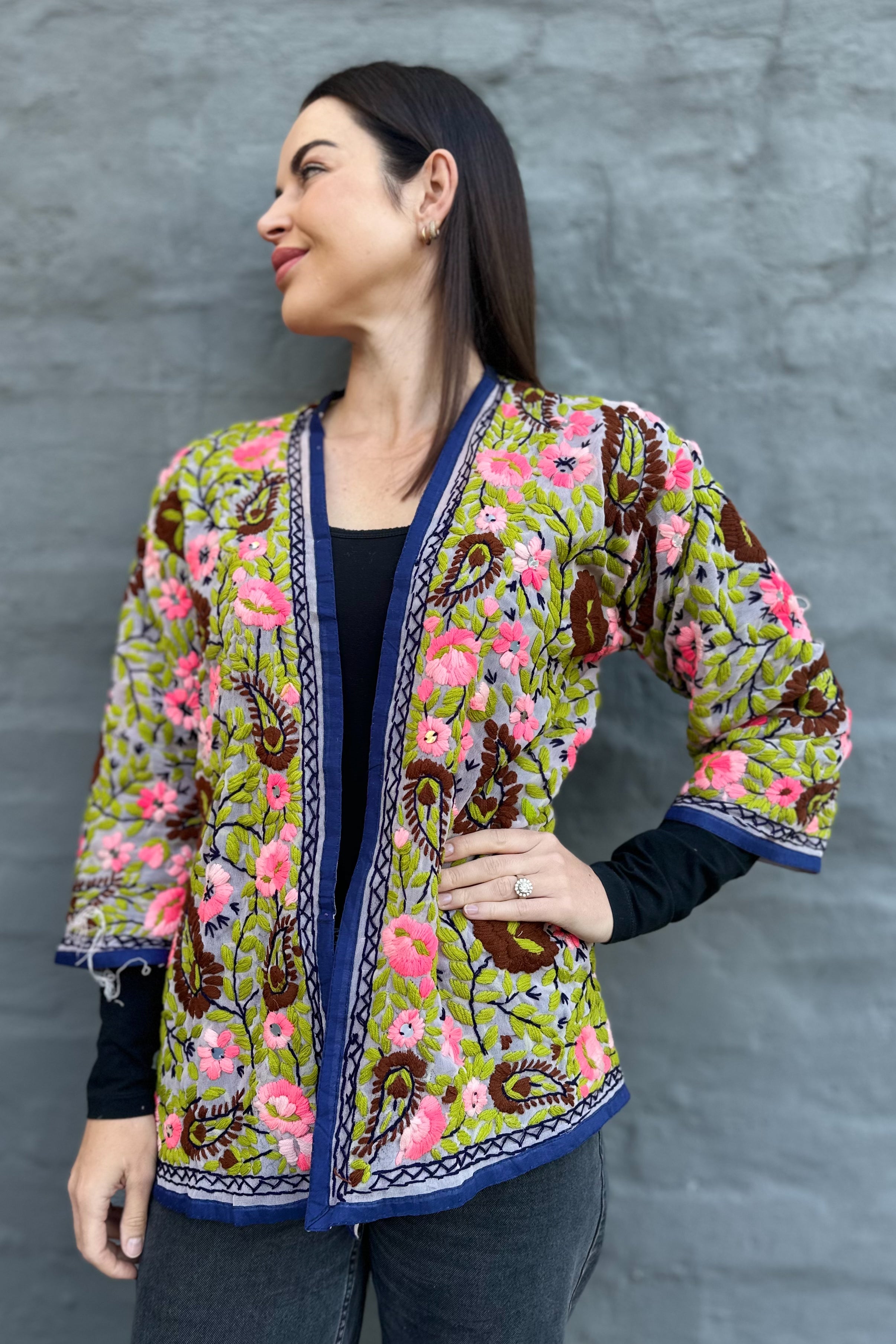 Phulkari Jacket In Chocolatey Pink