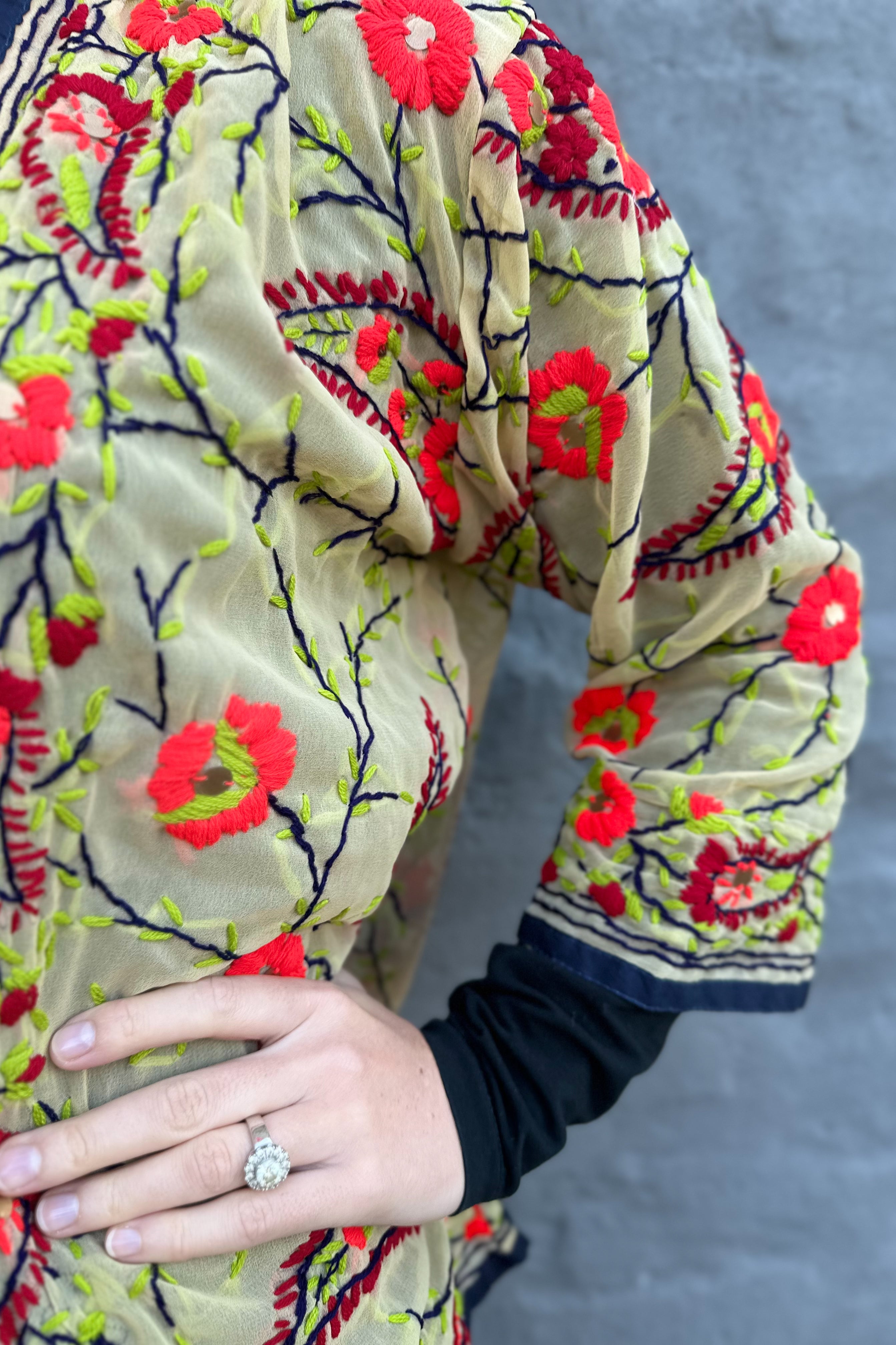 Phulkari Jacket In Lime & Red Paisley