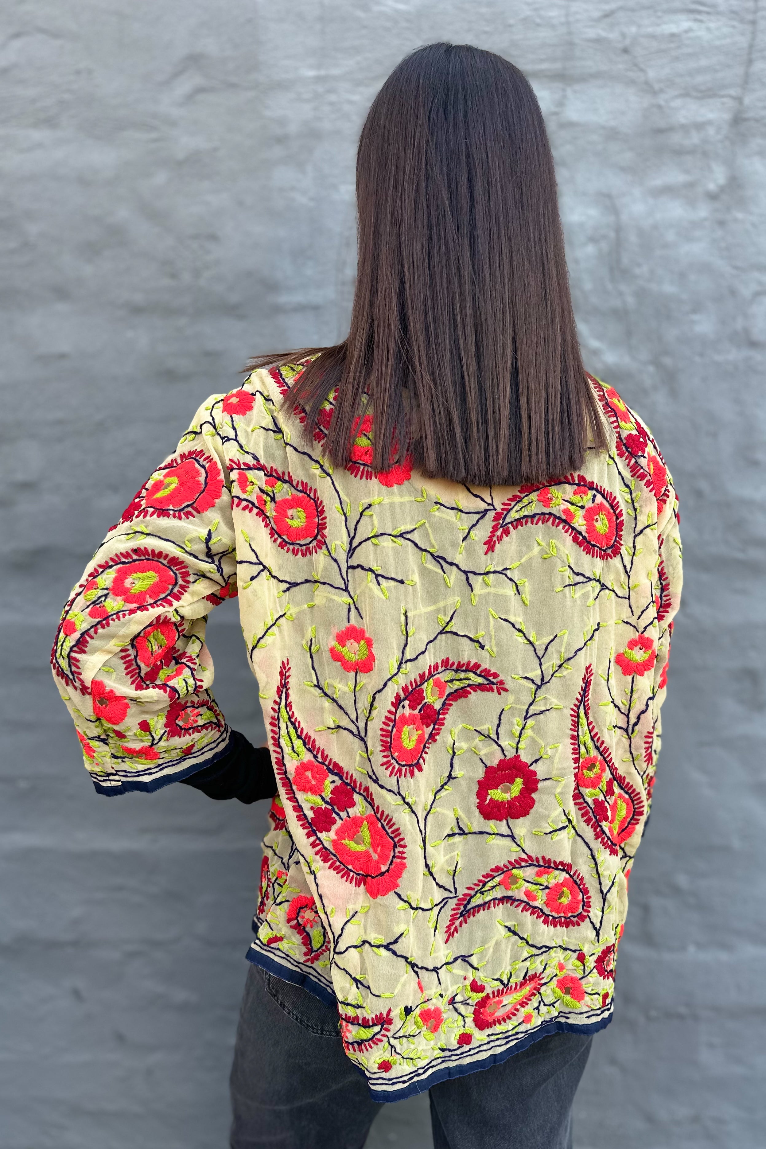 Phulkari Jacket In Lime & Red Paisley