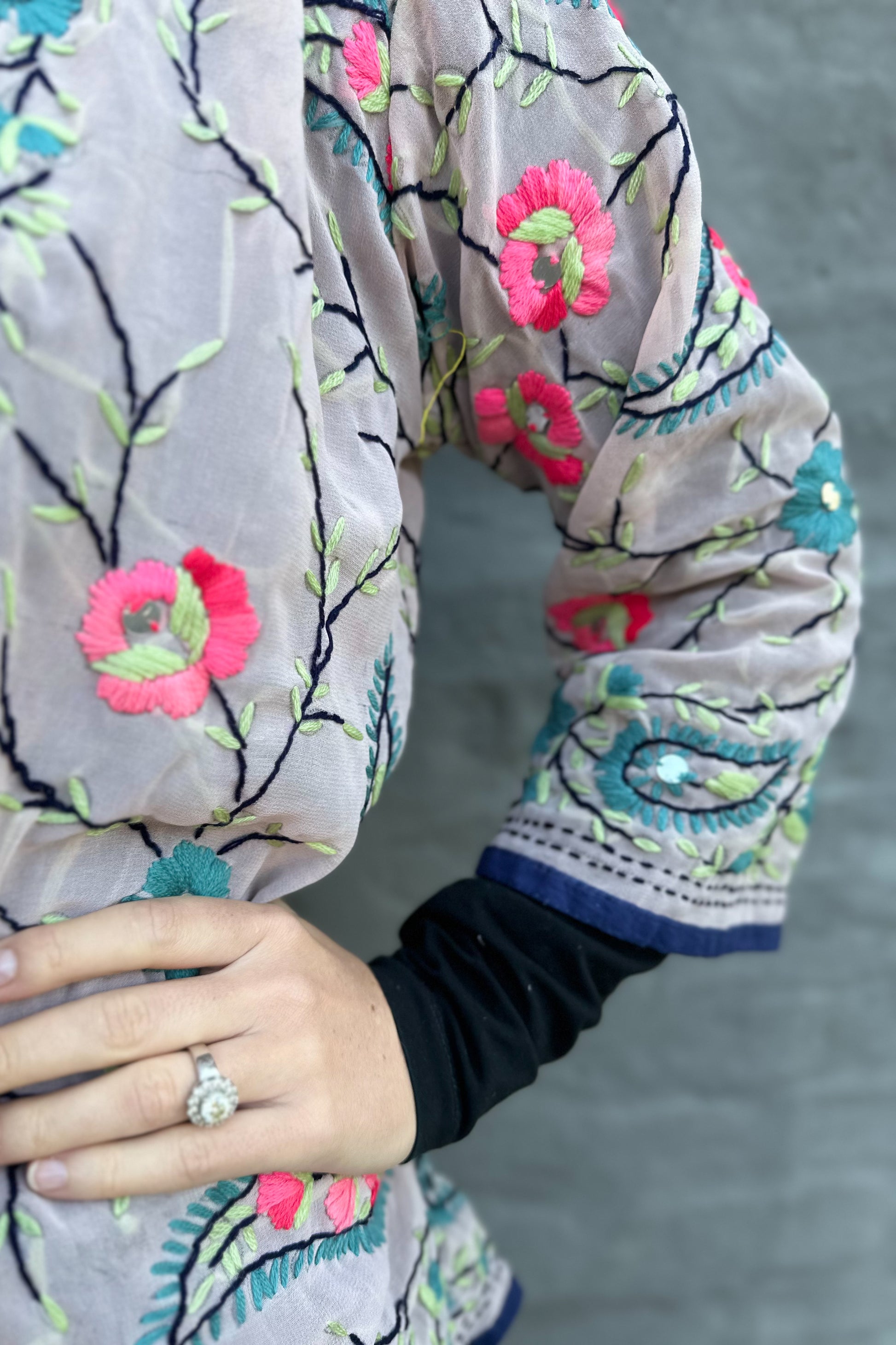 Phulkari Jacket In Pink Paisley Vine