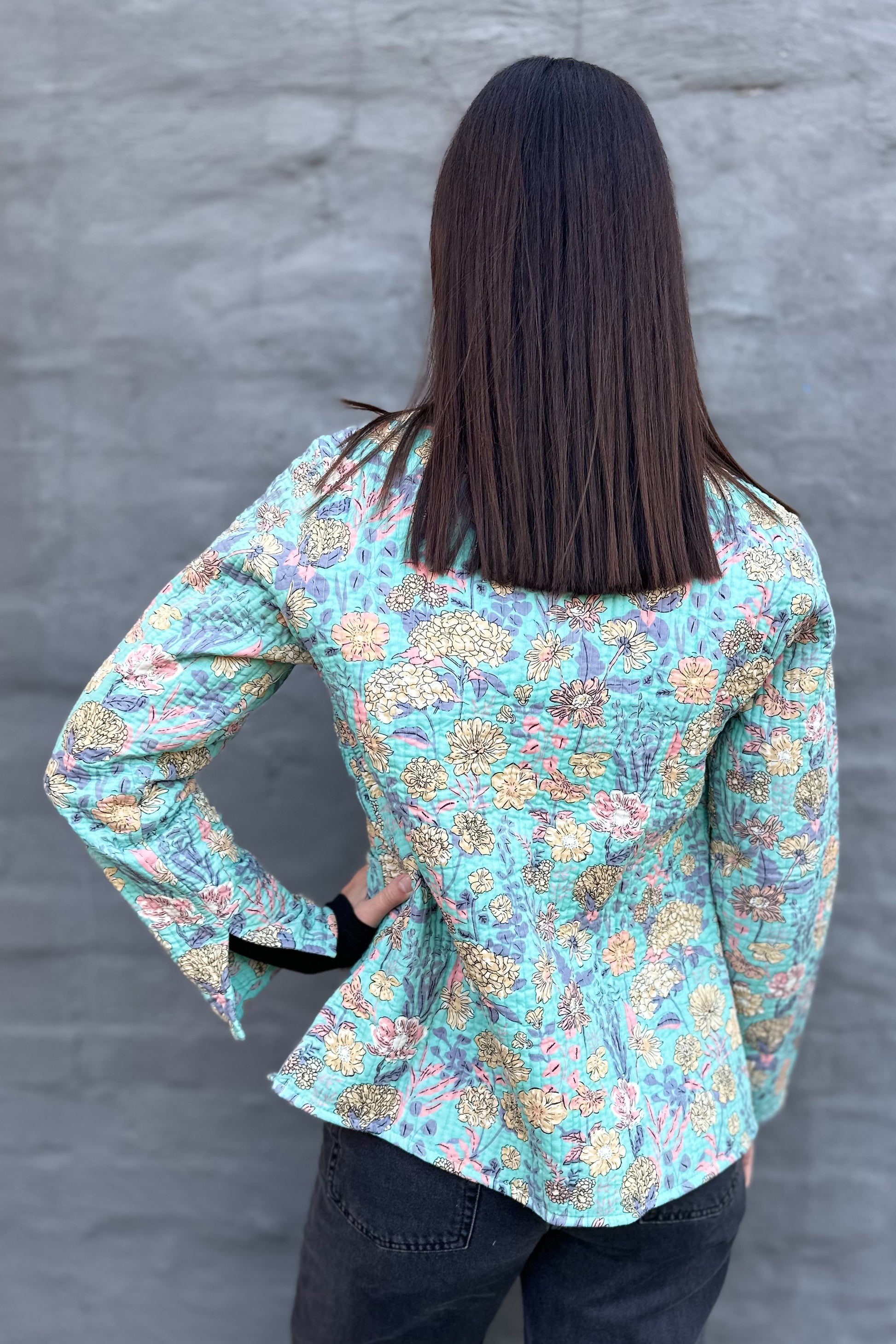 Quilted Cotton Jacket In Turquoise Floral