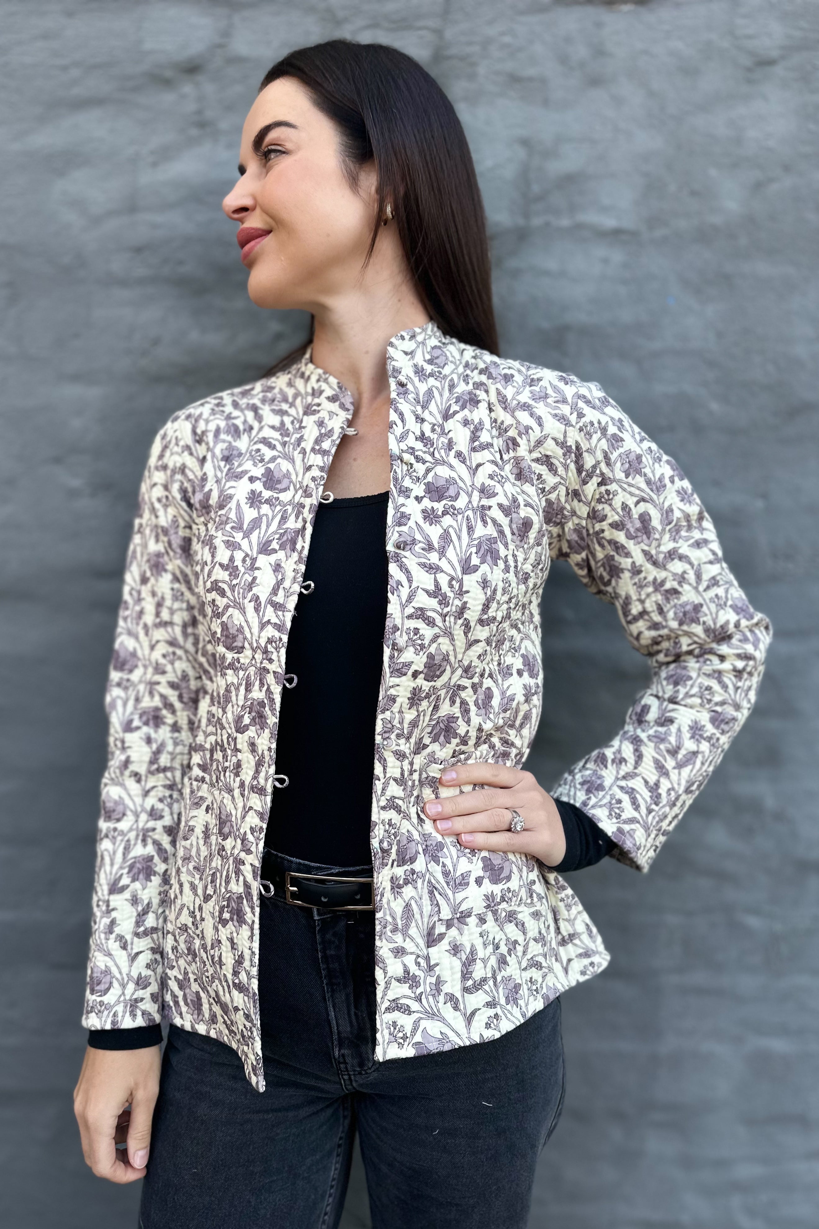 Quilted Cotton Jacket In Mauve Floral