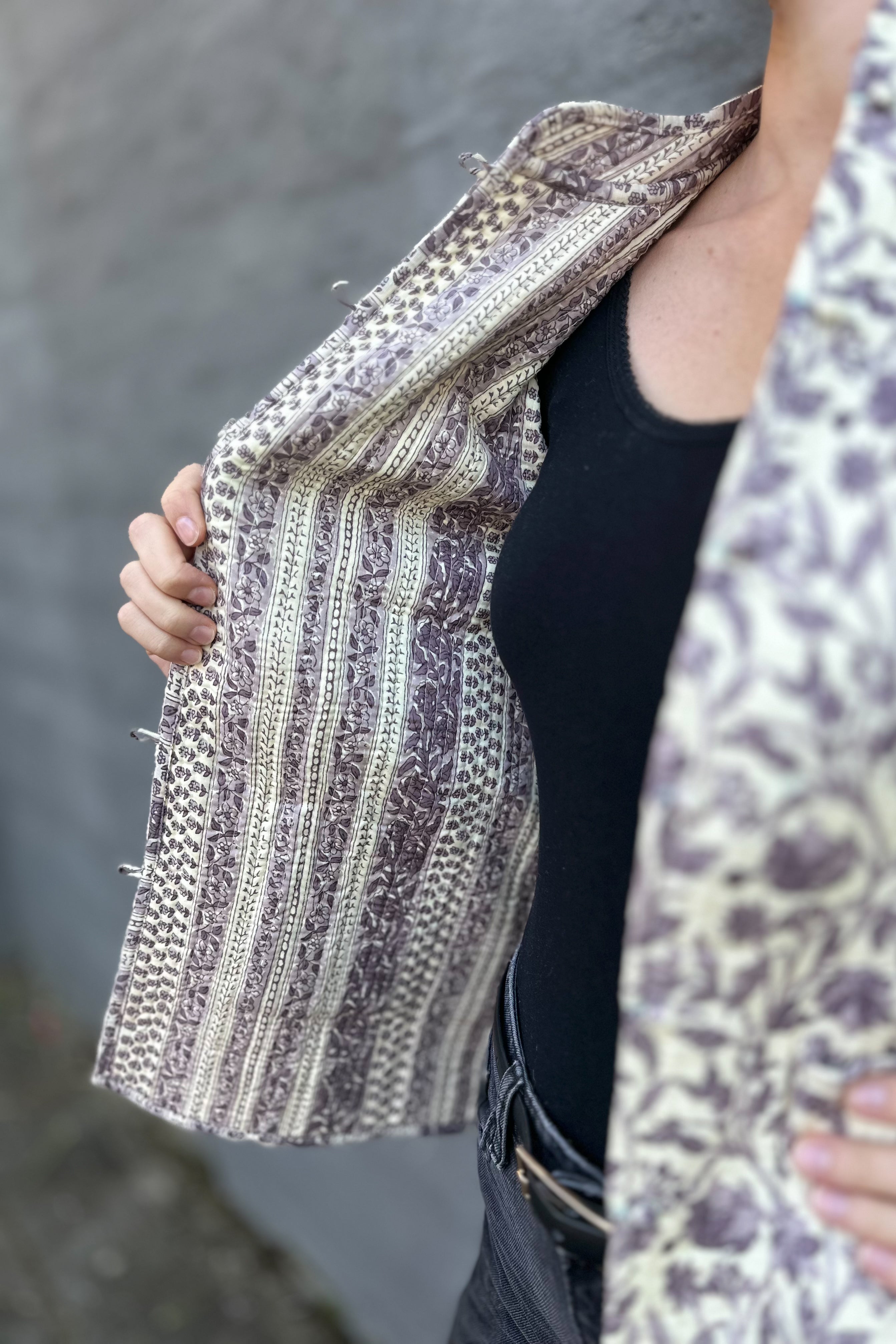 Quilted Cotton Jacket In Mauve Floral