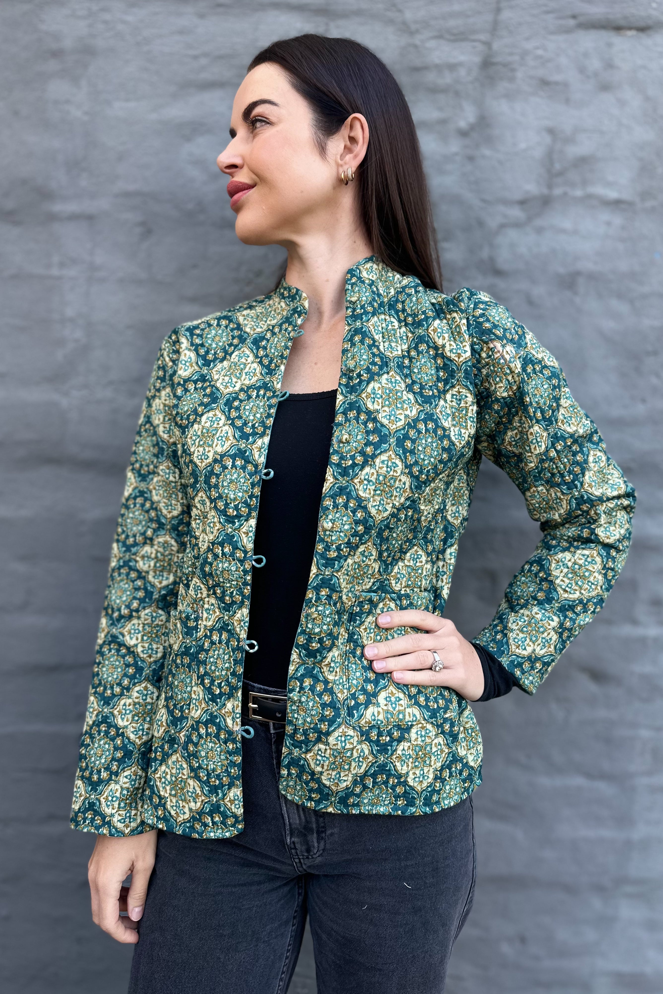 Quilted Cotton Jacket In Vintage Teal