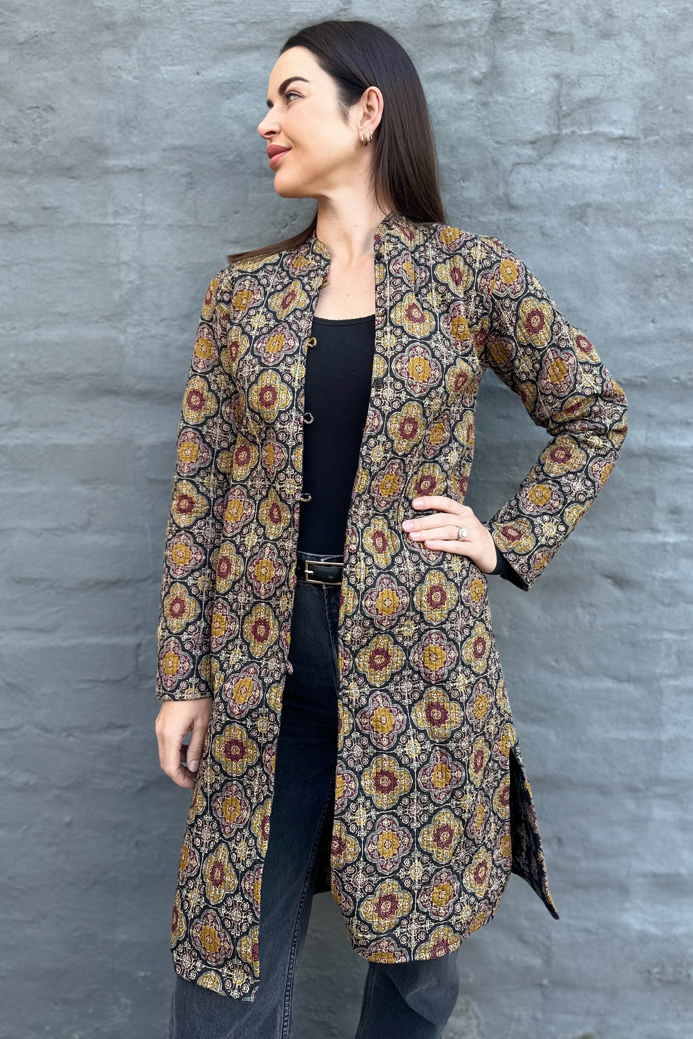 Quilted Cotton Coat In Moroccan Ebony