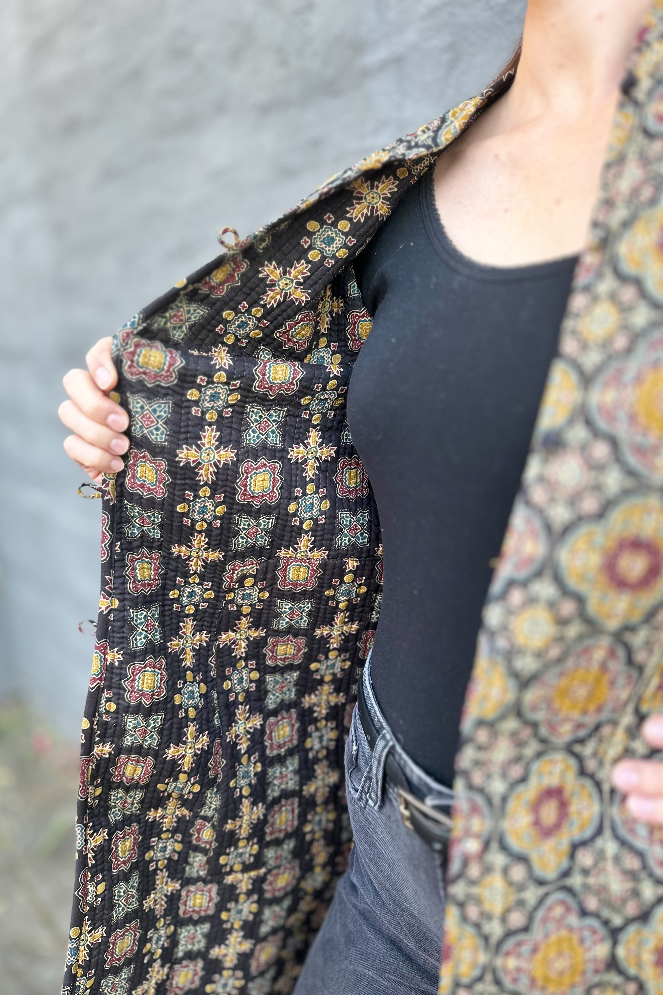 Quilted Cotton Coat In Moroccan Ebony