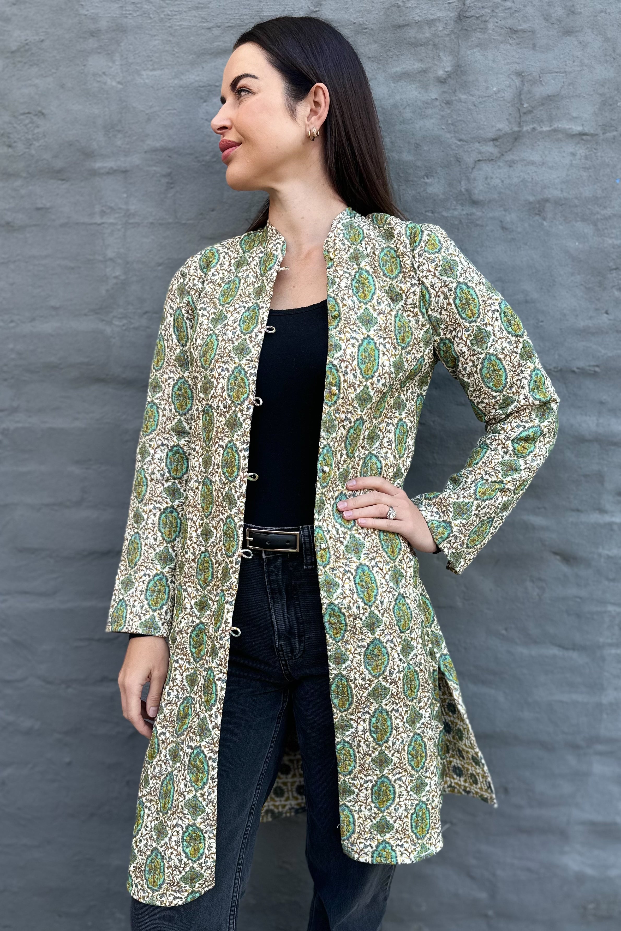 Quilted Cotton Coat In Vintage Turquoise