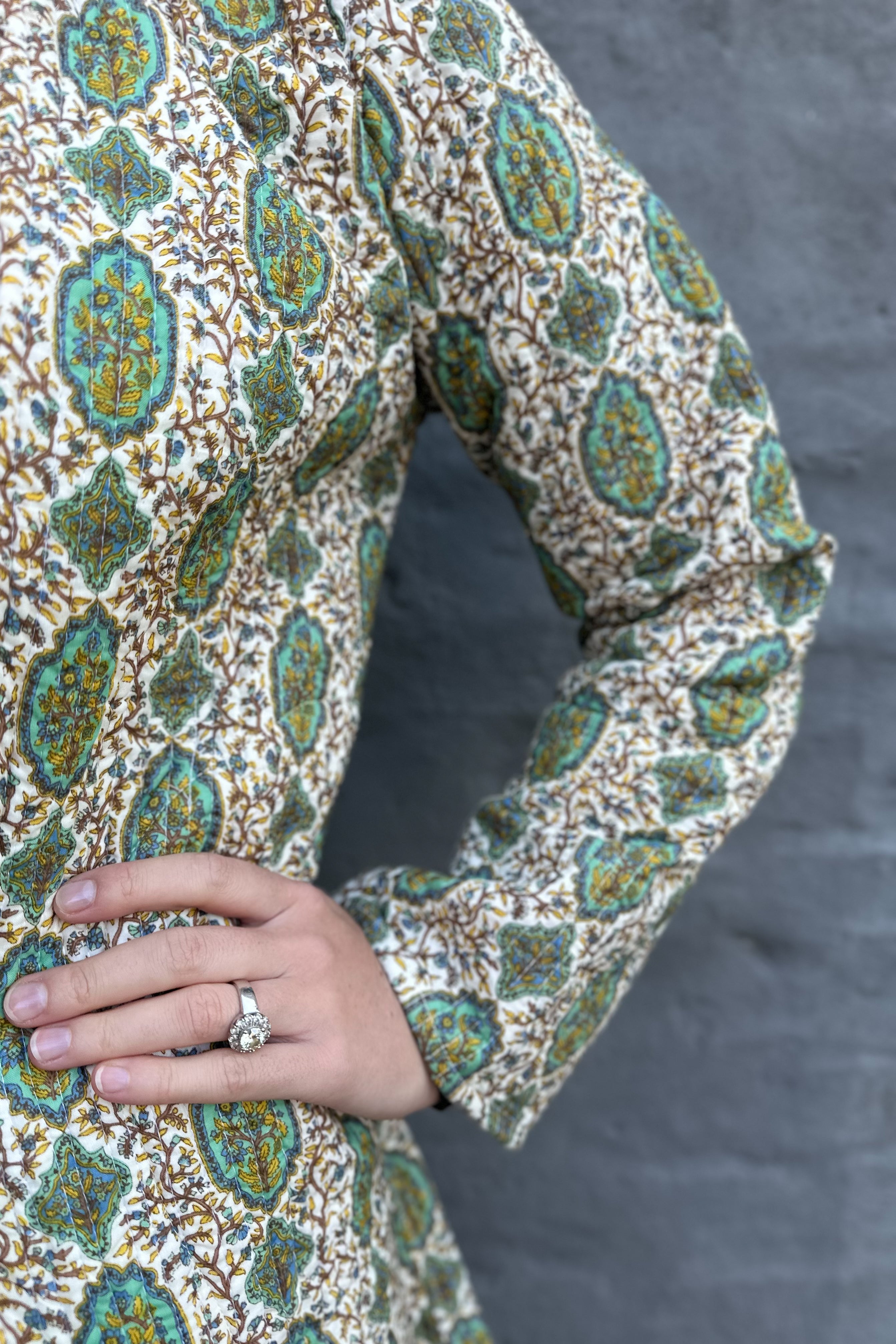 Quilted Cotton Coat In Vintage Turquoise