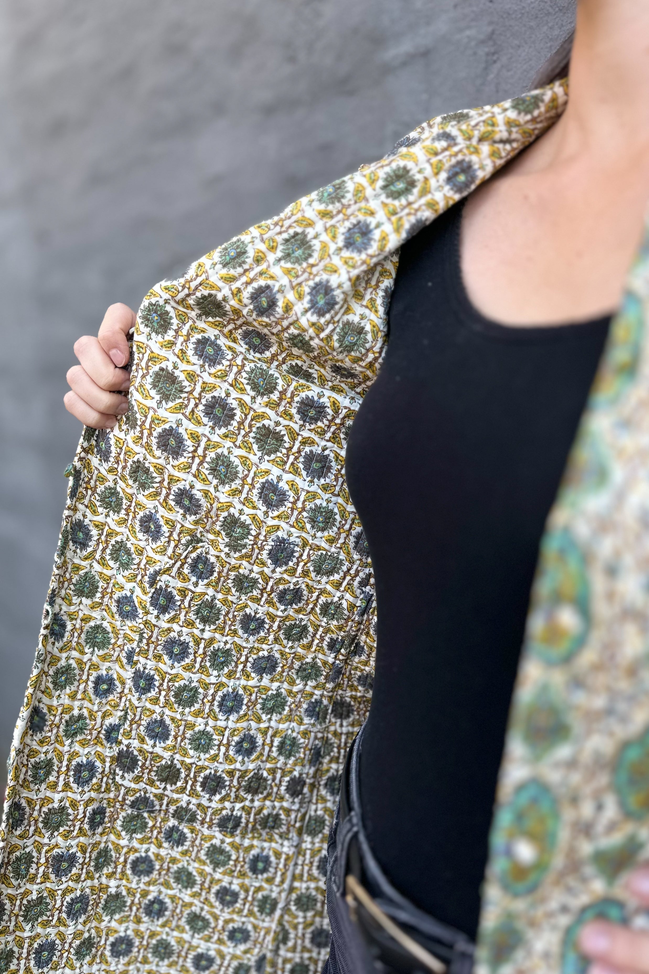 Quilted Cotton Coat In Vintage Turquoise