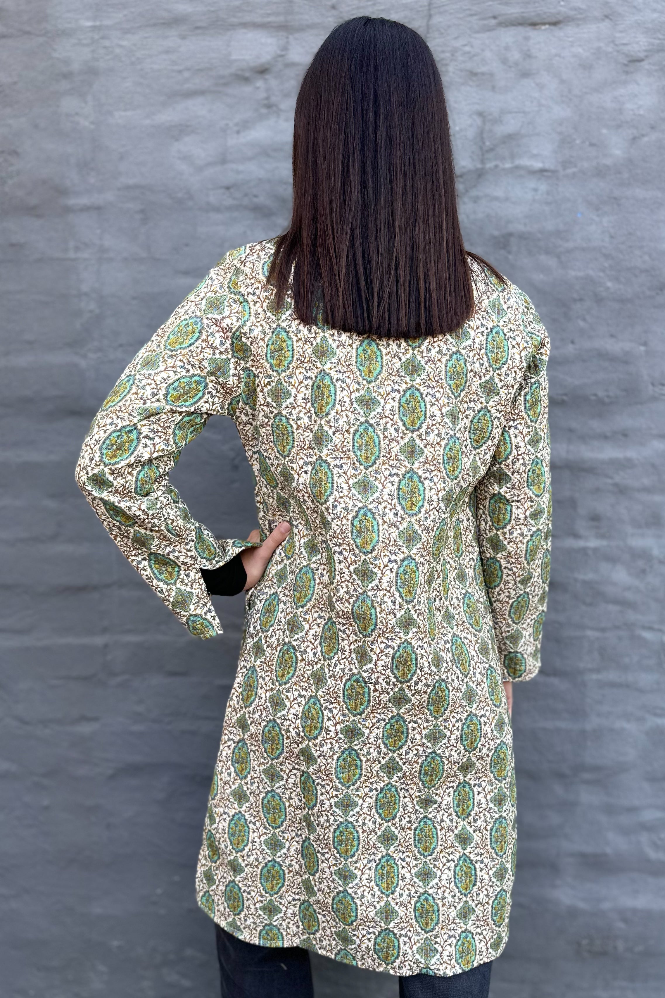 Quilted Cotton Coat In Vintage Turquoise