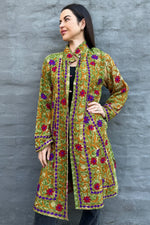 Embroidered Kantha Jacket In Purple & Ruby Daisy