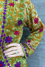 Embroidered Kantha Jacket In Purple & Ruby Daisy