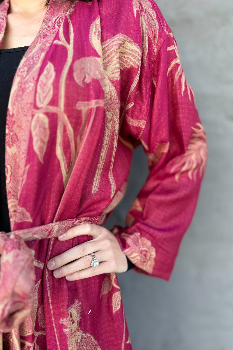 Cashmere & Bamboo Long Kimono In Magenta