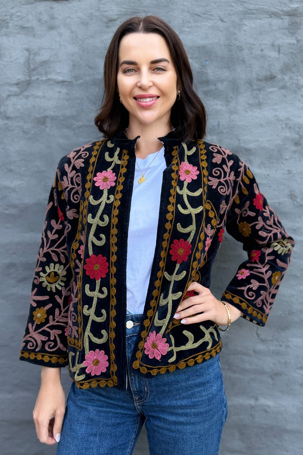 Velvet Suzani Jacket In Sable