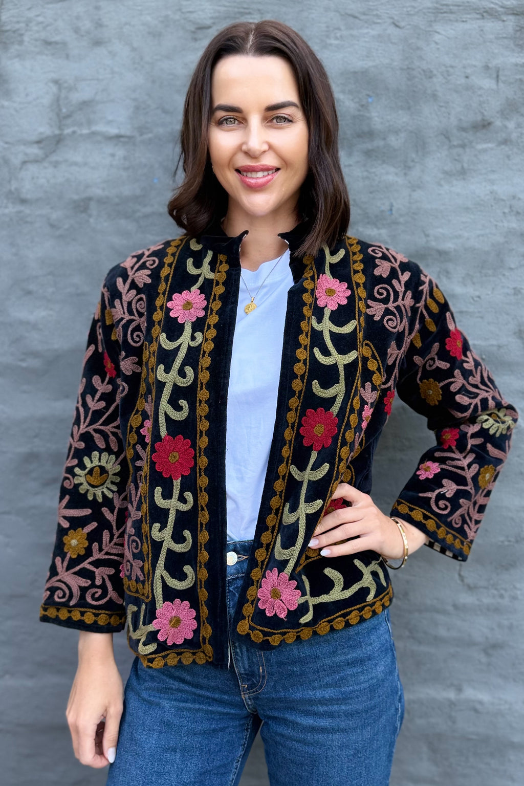 Velvet Suzani Jacket In Sable