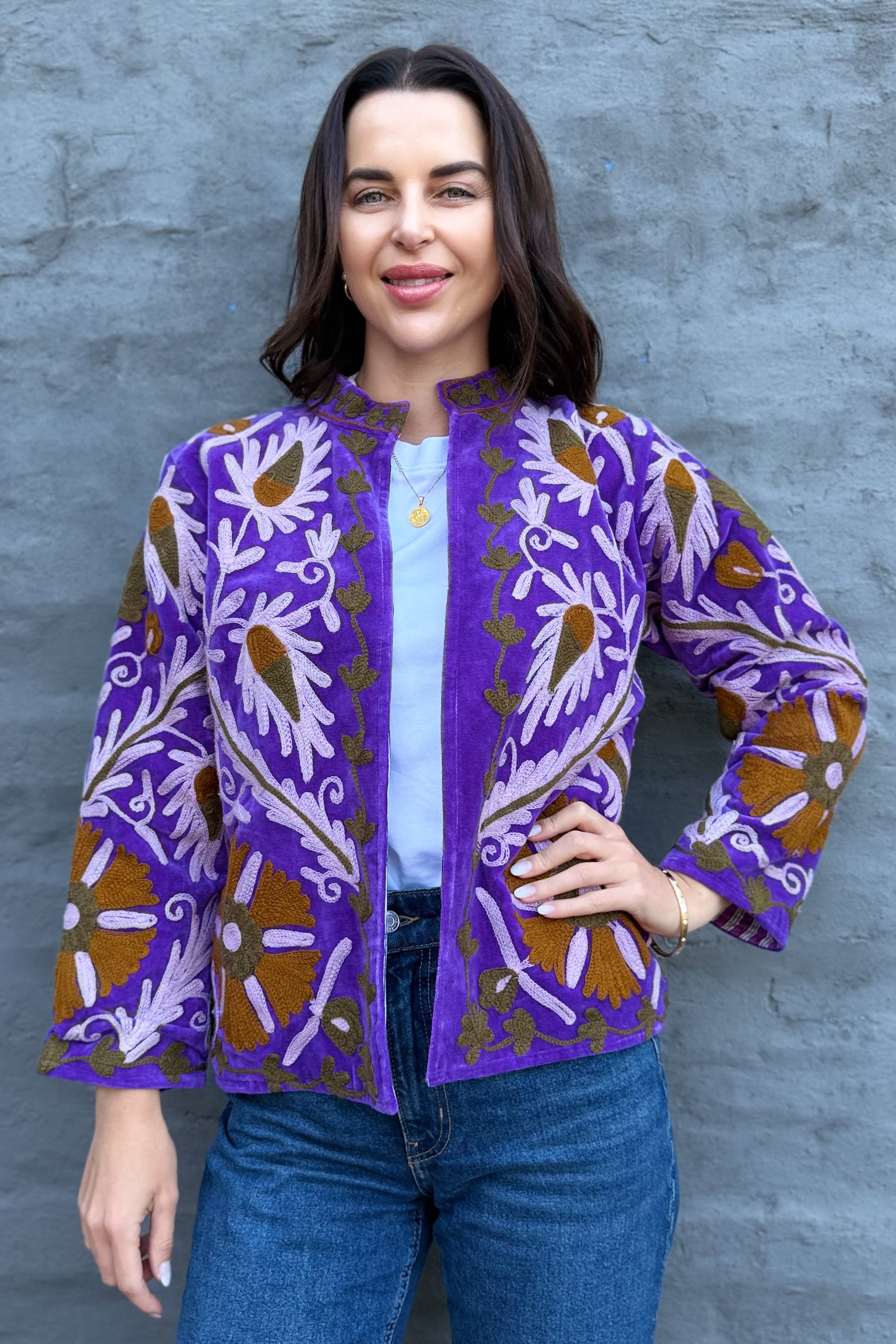 Velvet Suzani Jacket In Grape