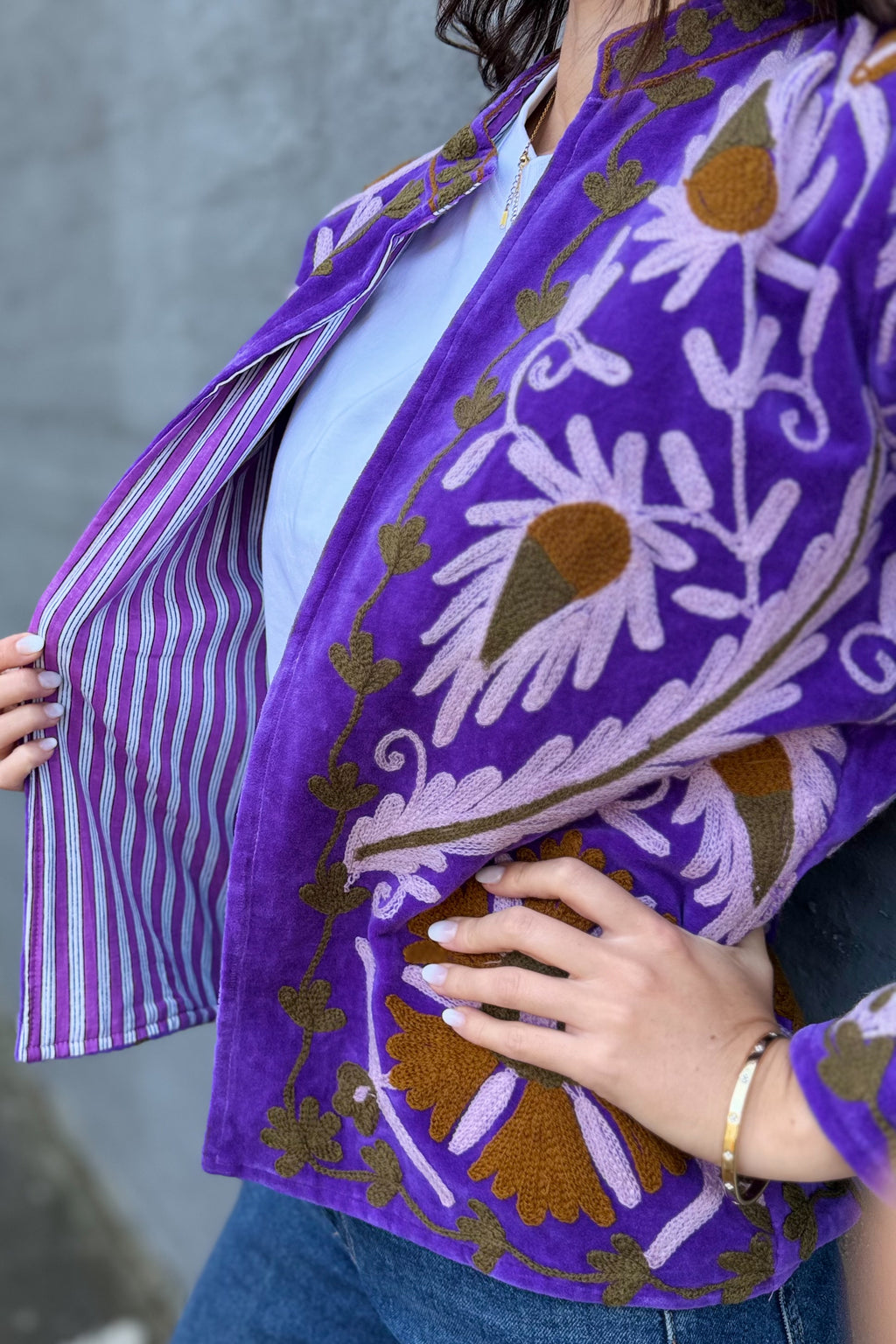Velvet Suzani Jacket In Grape