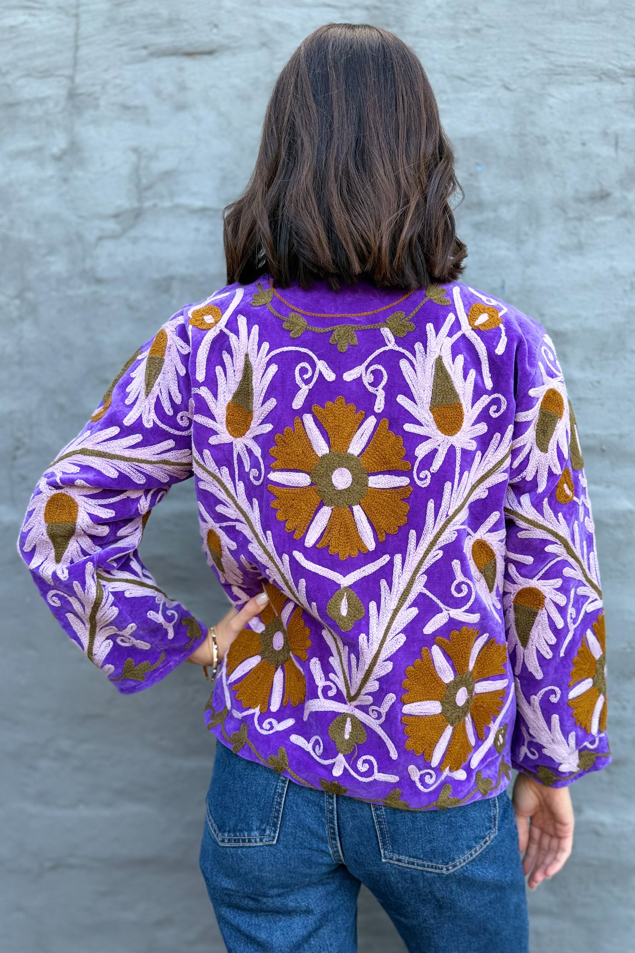 Velvet Suzani Jacket In Grape