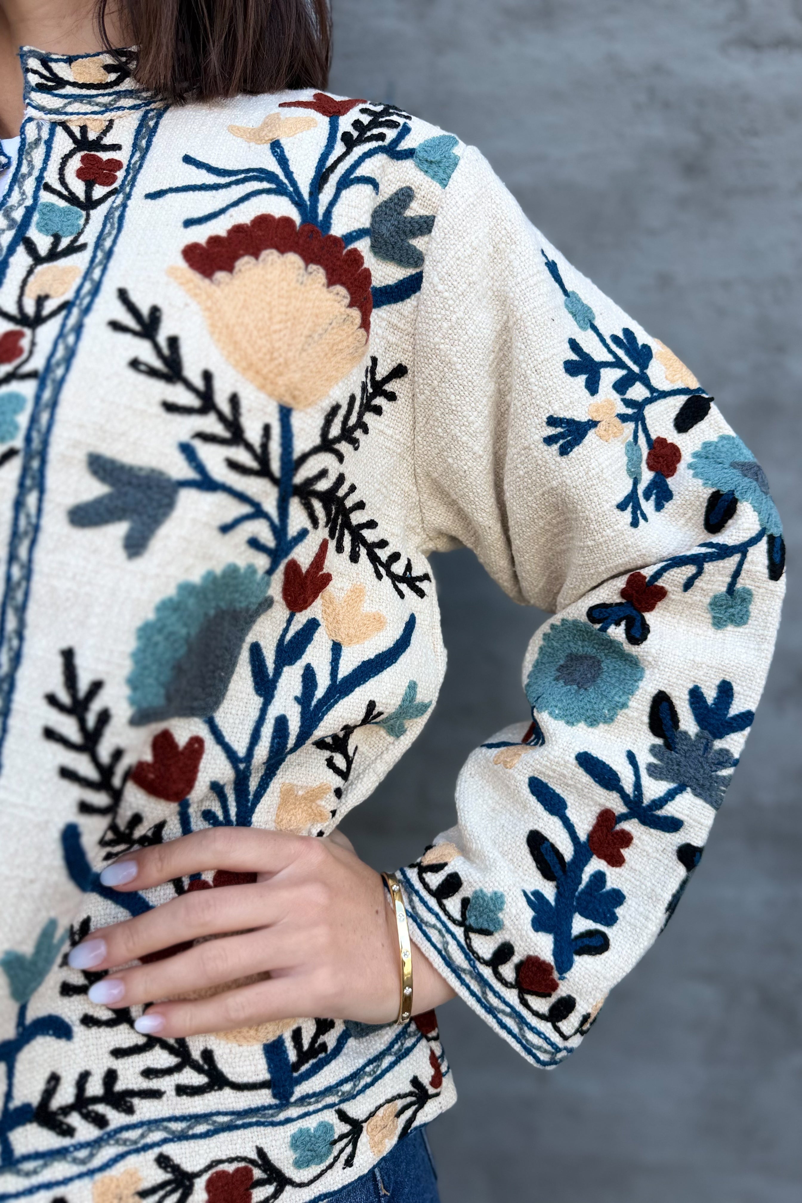Cotton Suzani Jacket In Cool Ice