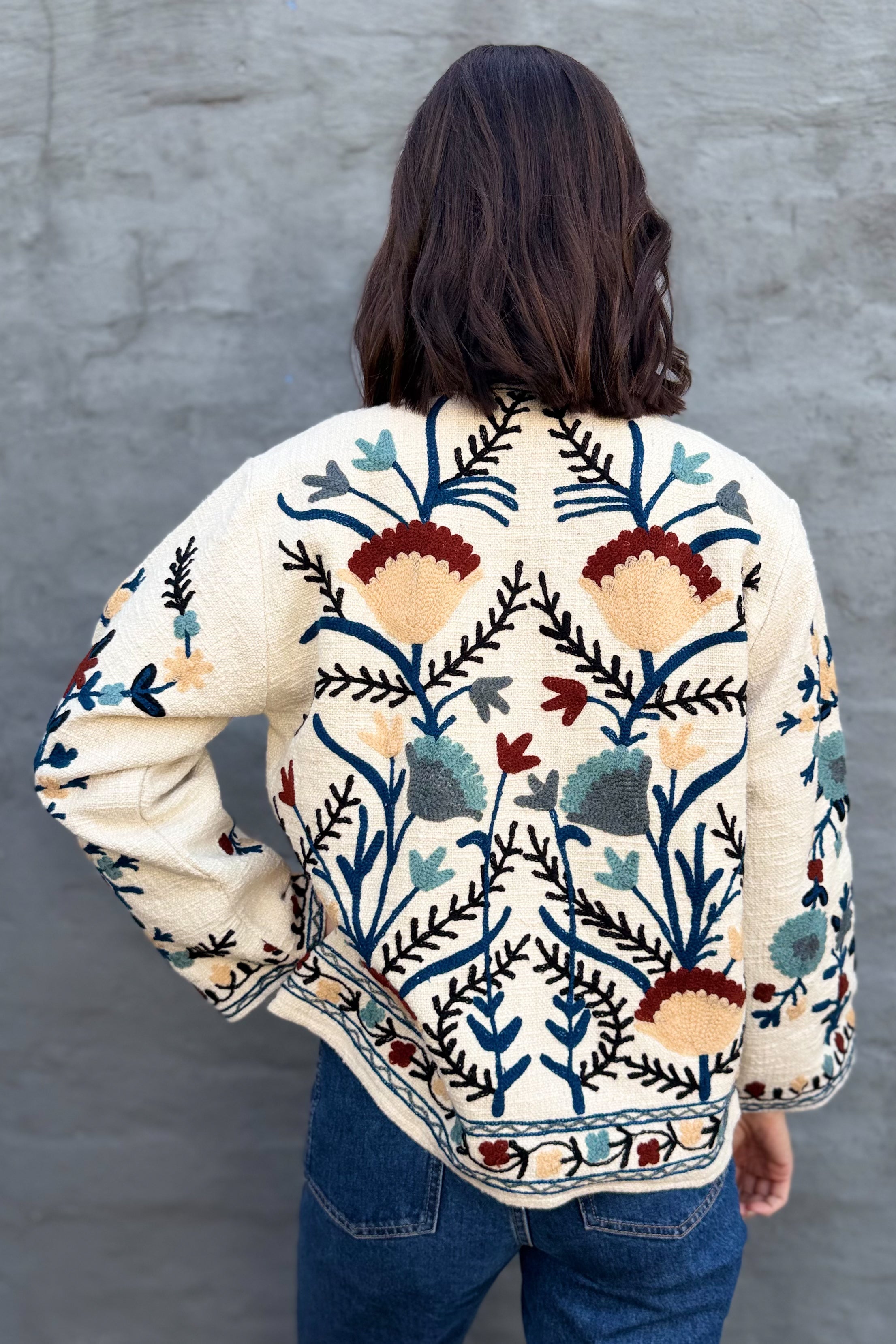 Cotton Suzani Jacket In Cool Ice